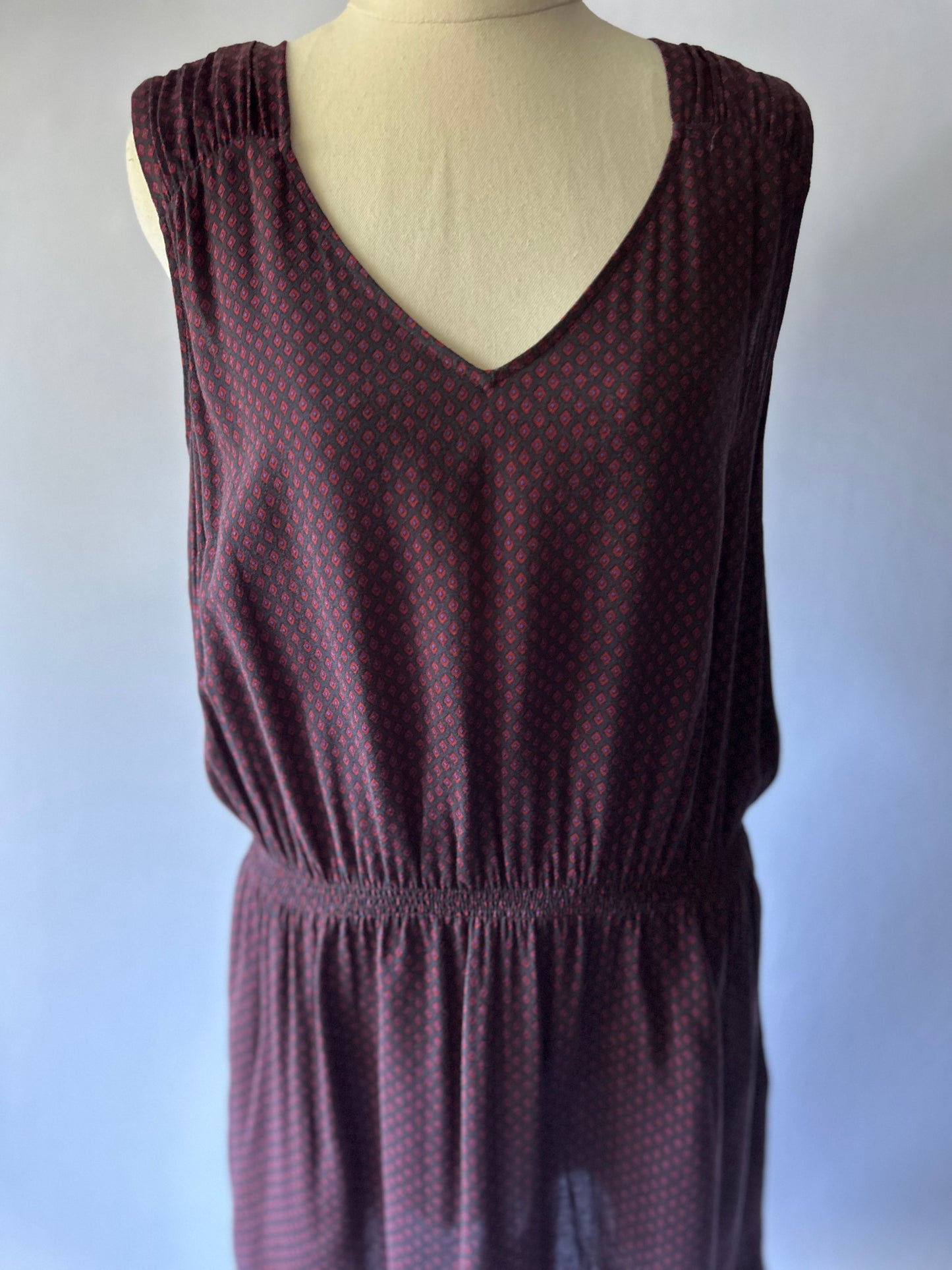 Sleeveless Viscose Dress – Burgundy Print – Size 40