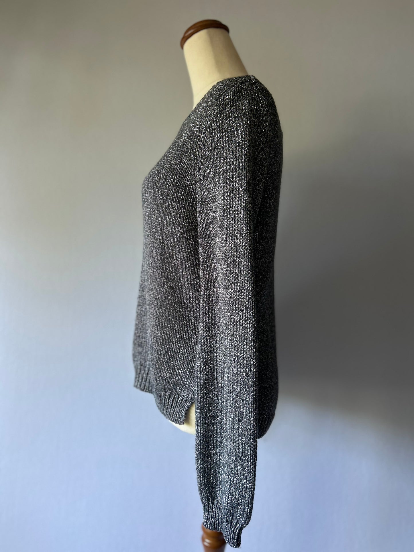 Metallic Shimmer Fine-Knit Jumper - Charcoal & Silver - Size EUR 34 / US 4 (NZ 6)