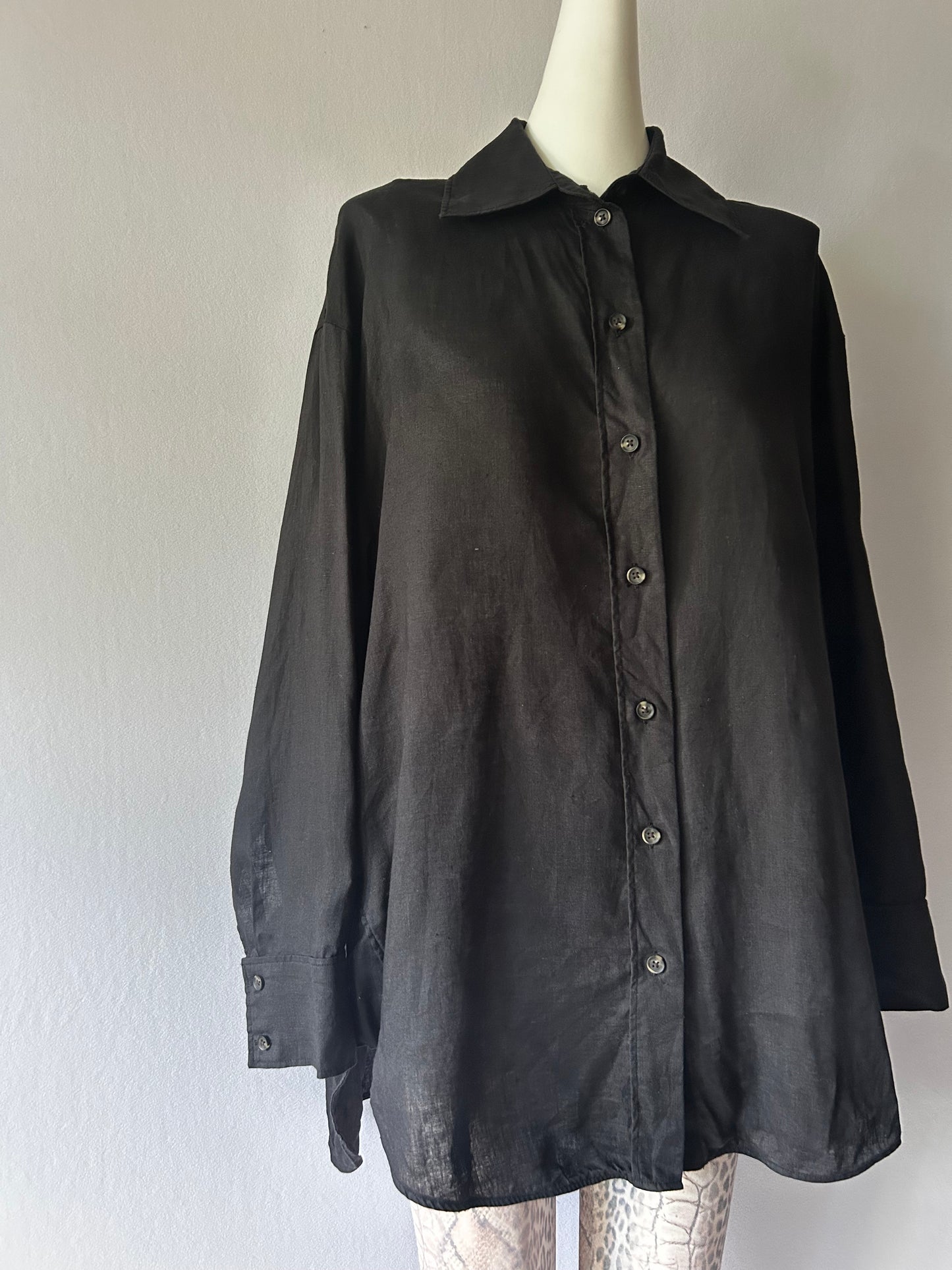COS Oversized Black Linen Long Shirt - Size 38