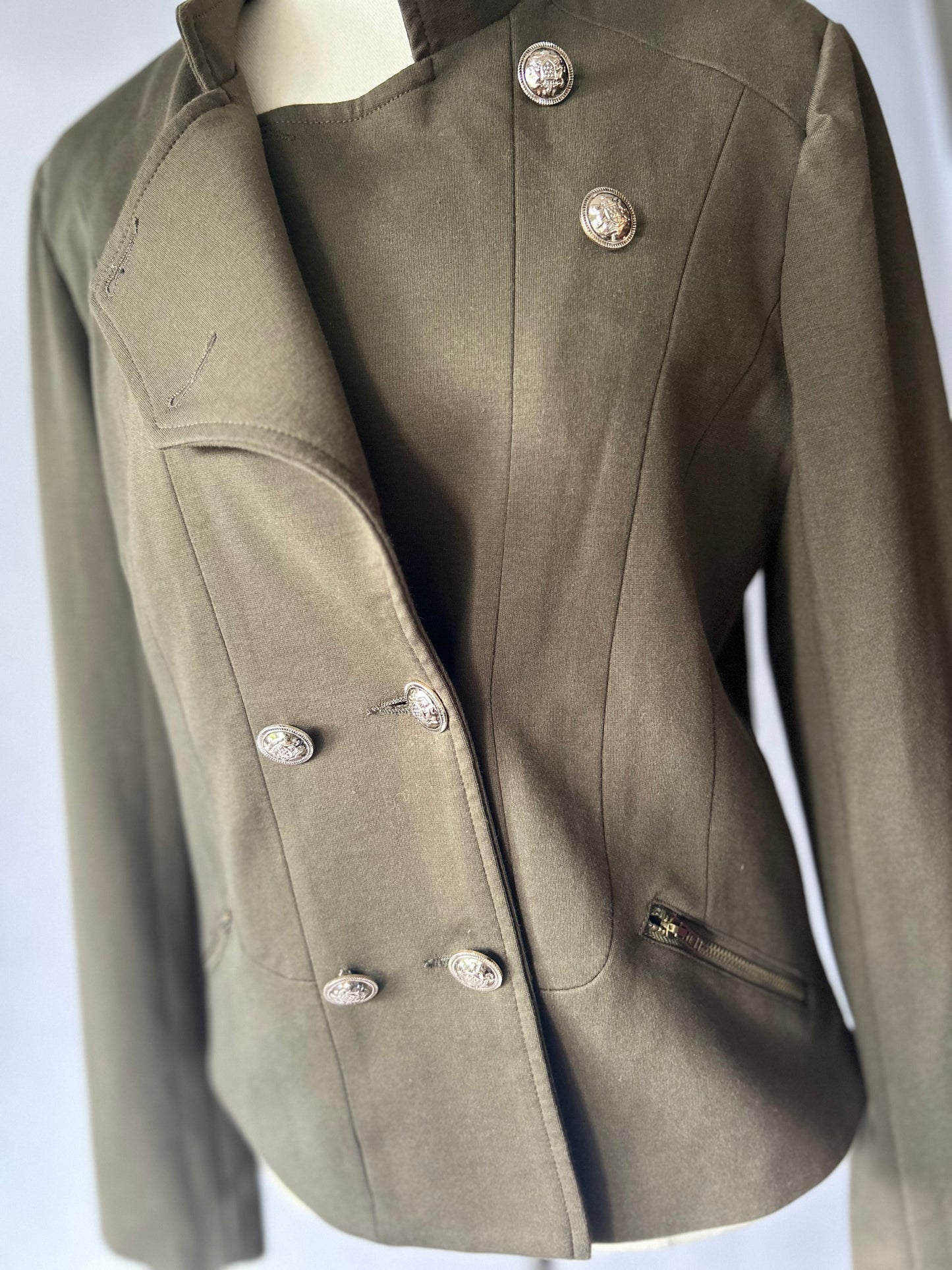 Olive Green Military Style Button Jacket - Size XL