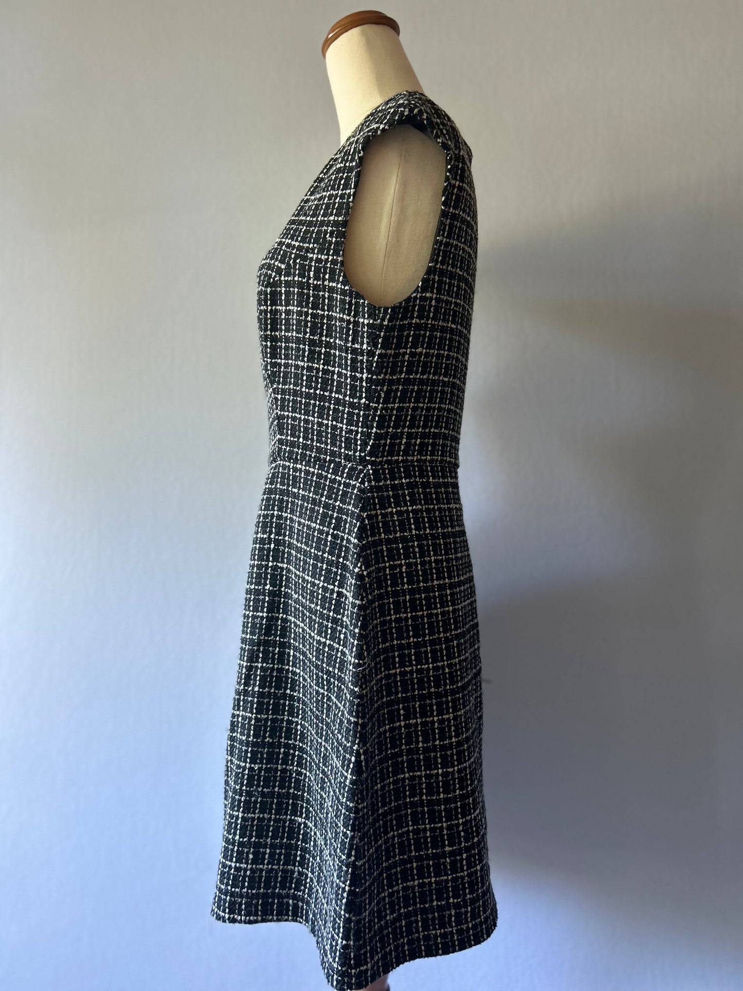 Monochrome Grid-Check Tailored Dress – Size 10