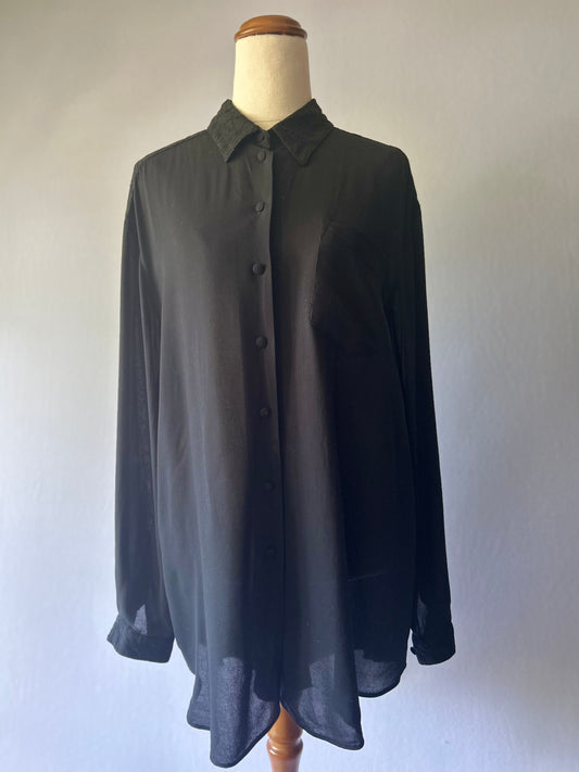 Black Viscose Shirt – Size 14 – Made in New Zealand