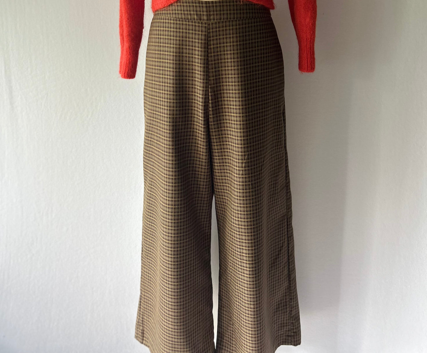 Moochi Brown Gingham Check Wide-Leg Trousers - Size 12