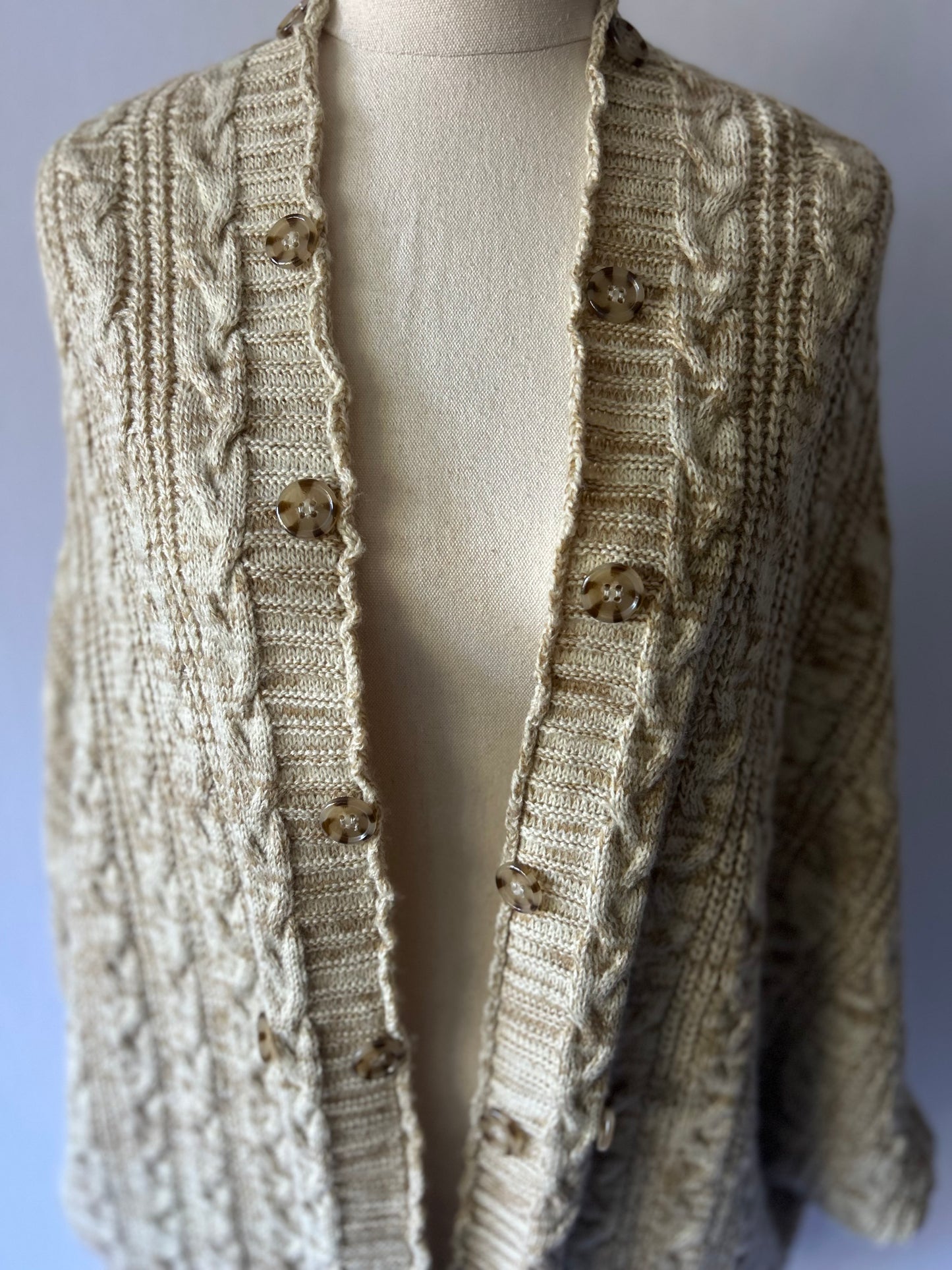 Zara Cable-Knit Cocoon Shrug Cardigan with Tortoiseshell Buttons - Size M