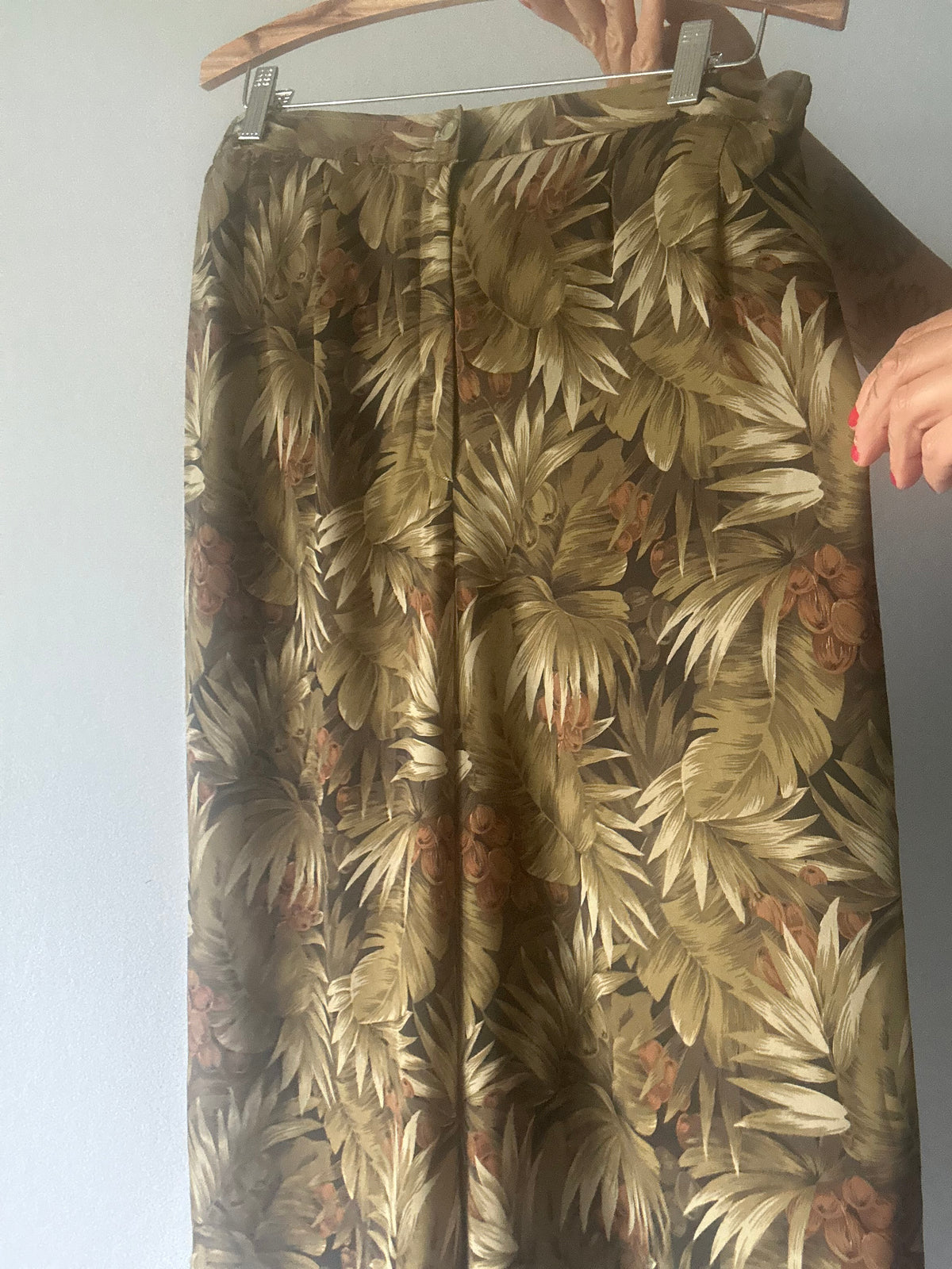 Vintage Made in Japan Earthy Botanical Print Wide-Leg Trousers - Size 42 (NZ 12-14)