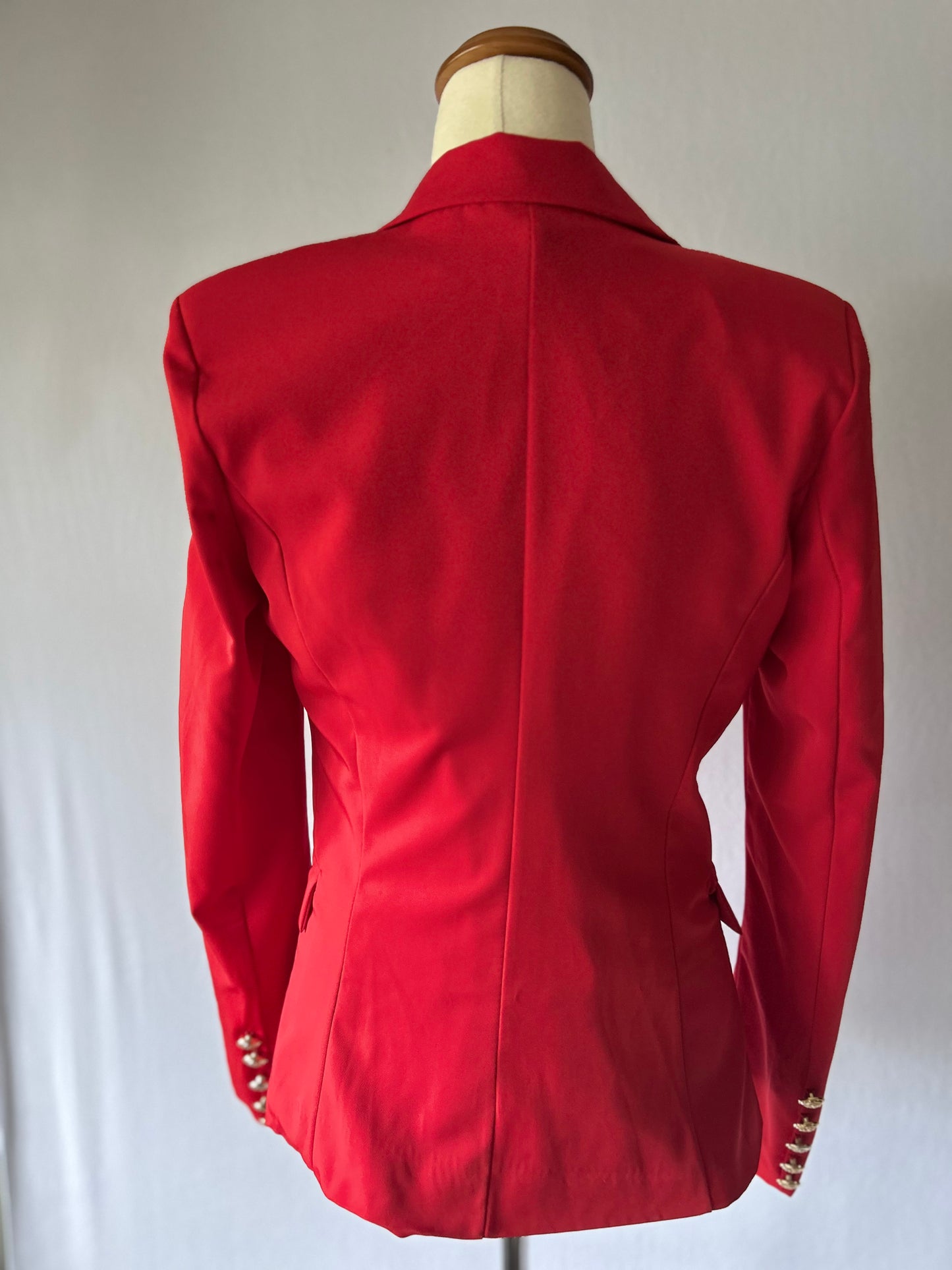 Red Double-Breasted Blazer with Gold Buttons – Size S – Viscose Blend