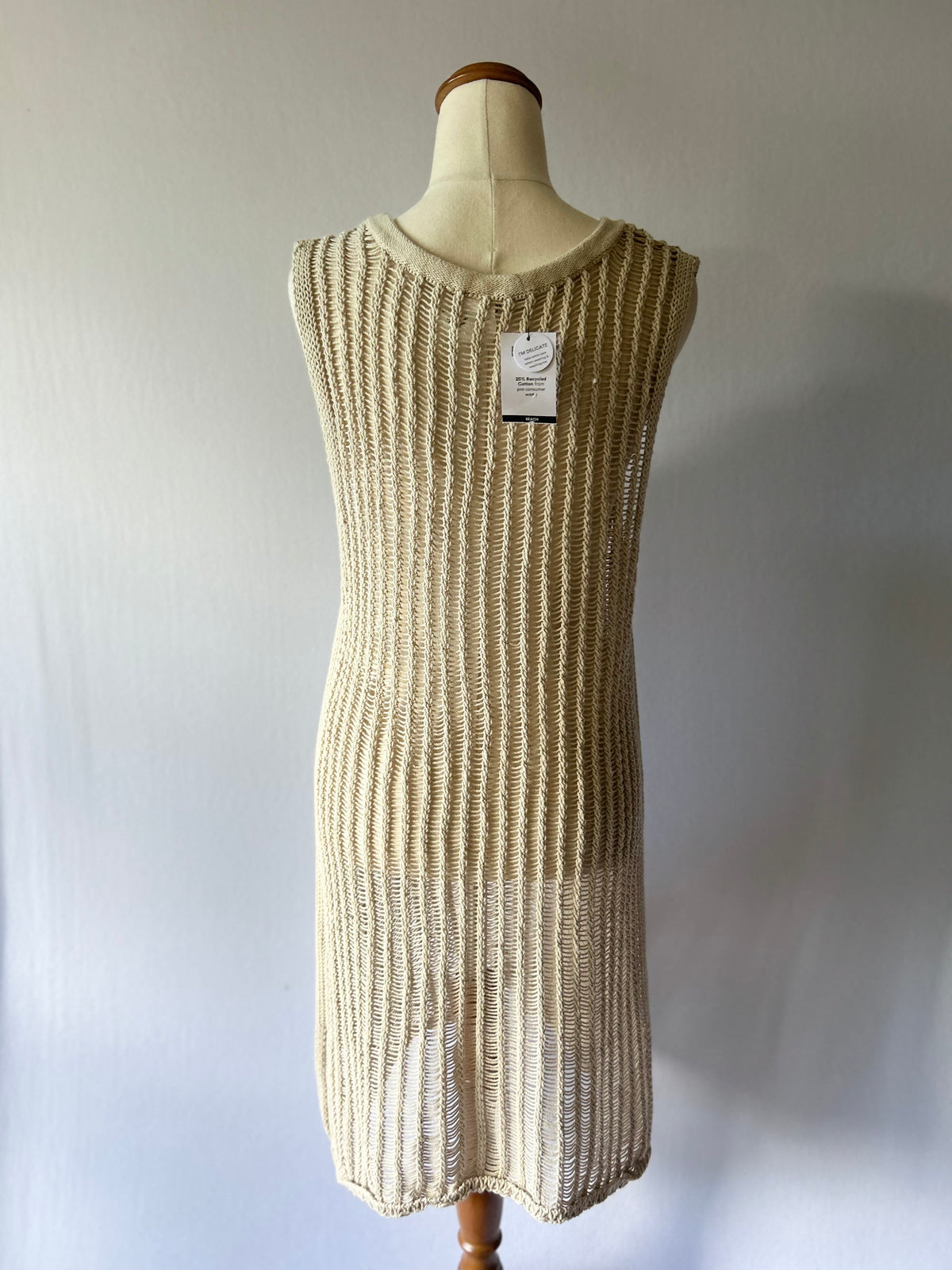 NWT Natural  Beach Ladder Knit Sheer Mini Dress - Size L