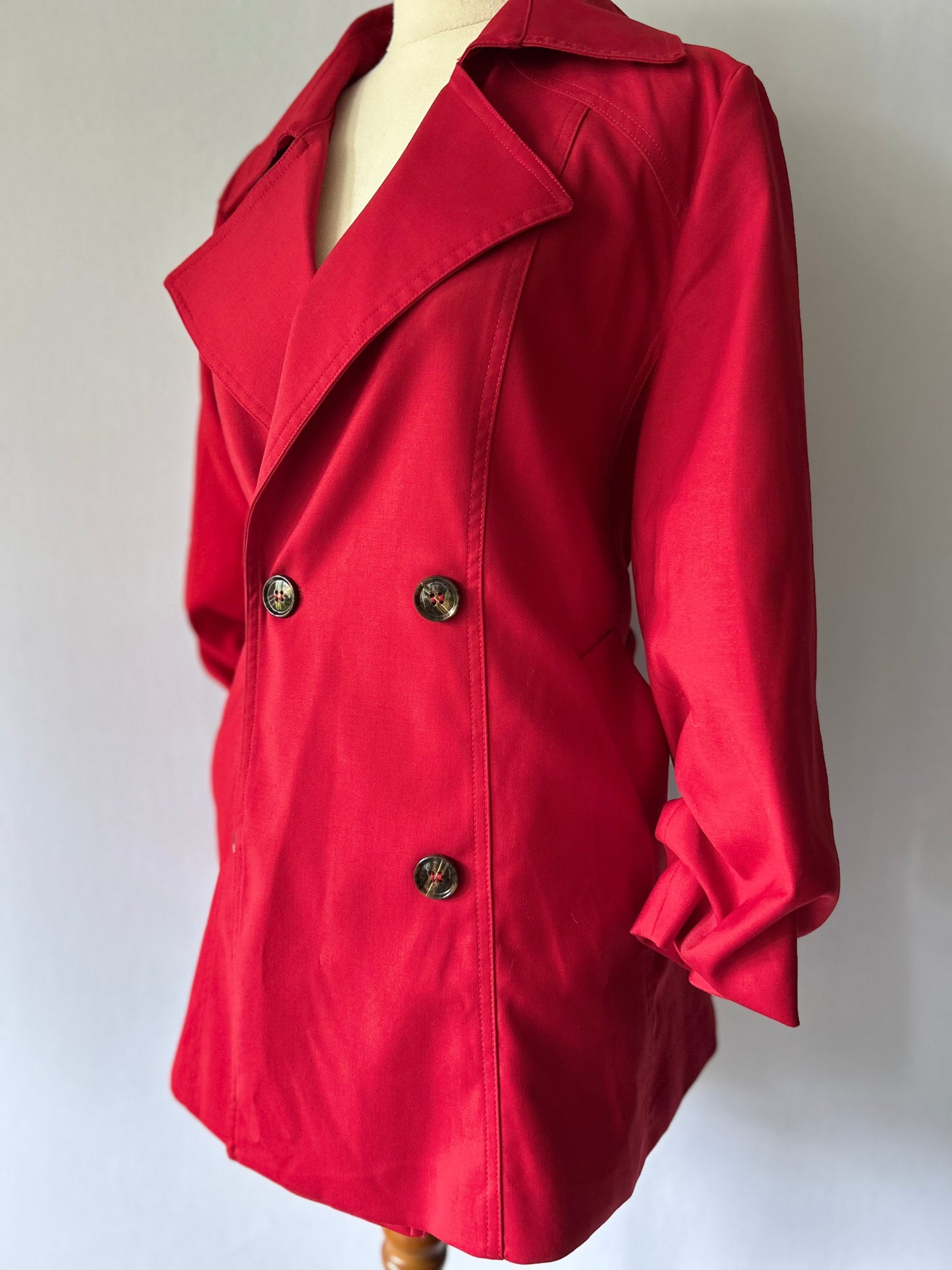 Crimson Red Double-Breasted Belted Trench Coat – Size XL