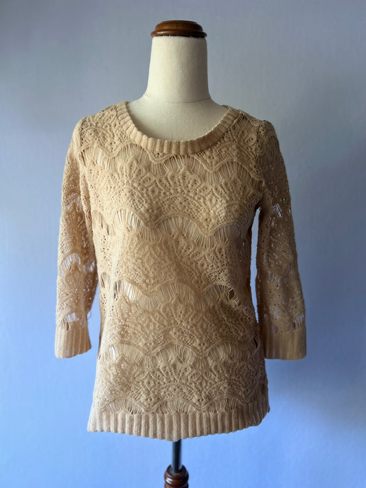 Beige Open-Knit Scalloped Lace Sweater - Size  small