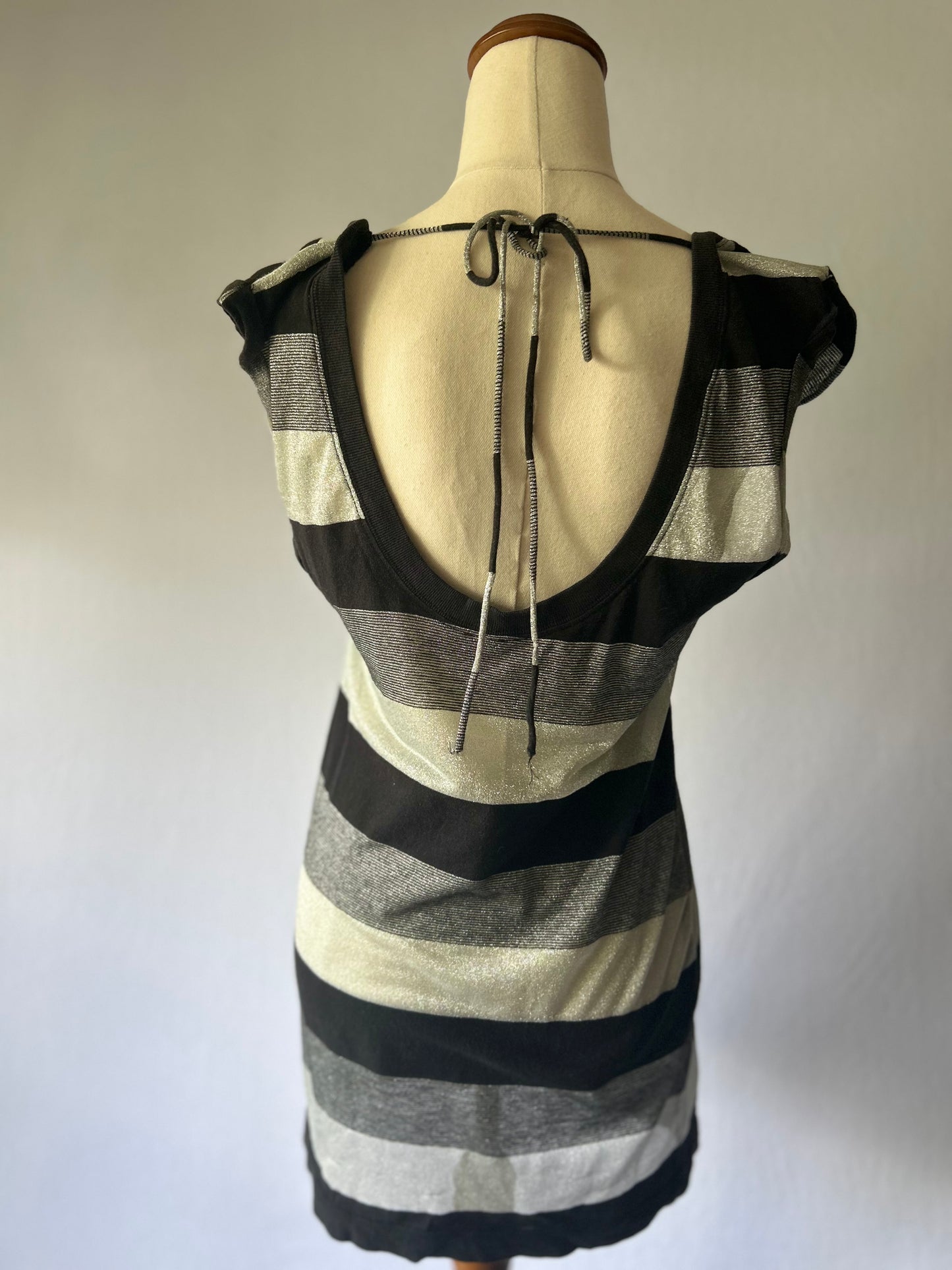 Black & Silver Striped Top – Size Small