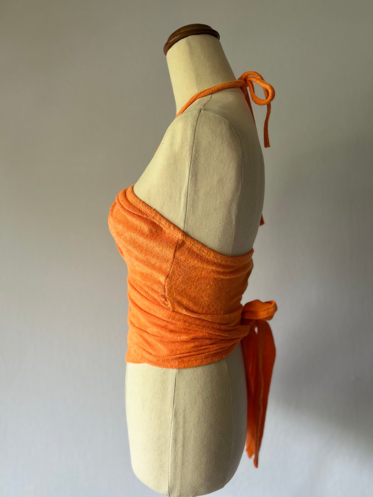 Orange Terry Cloth Halter Top with Cutout size small