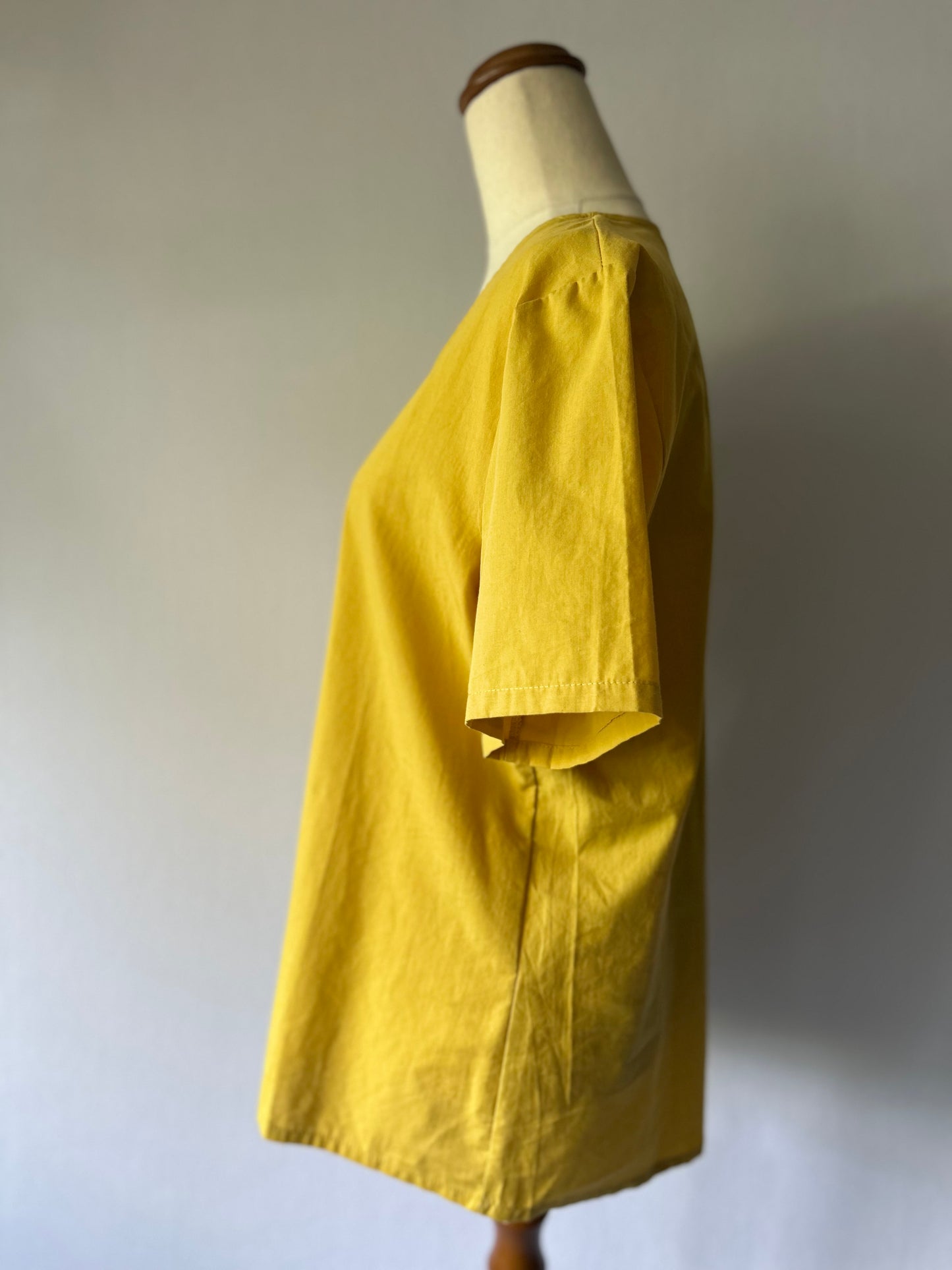 Mustard Yellow Asymmetric Wrap Tunic - 100% Cotton - Size L