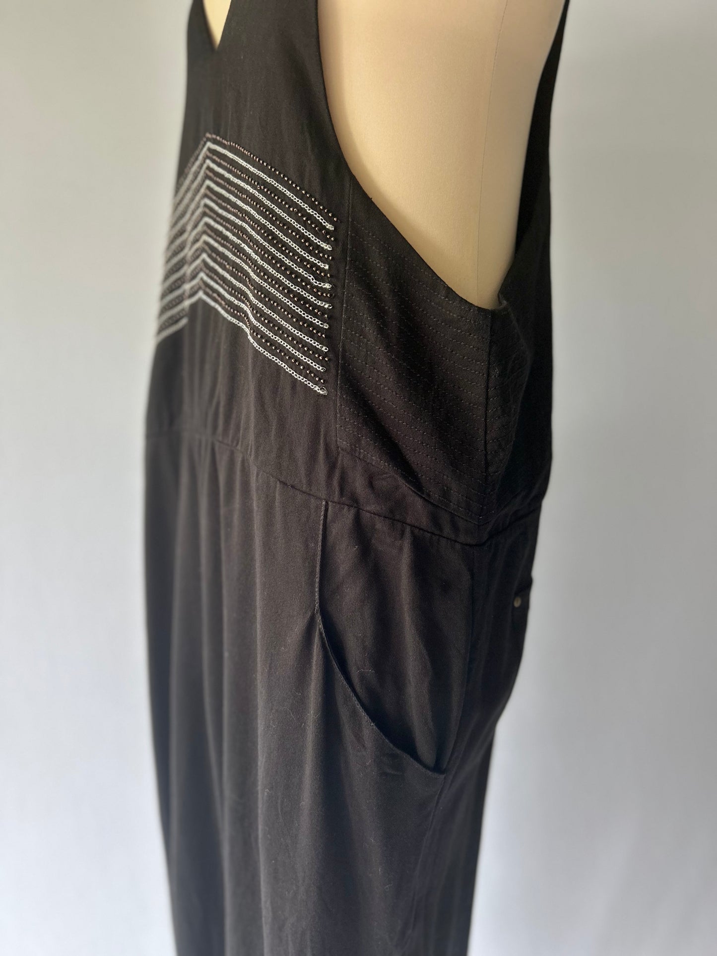 Black Tencel Jumpsuit with Embroidered Detail - Size 2 / M