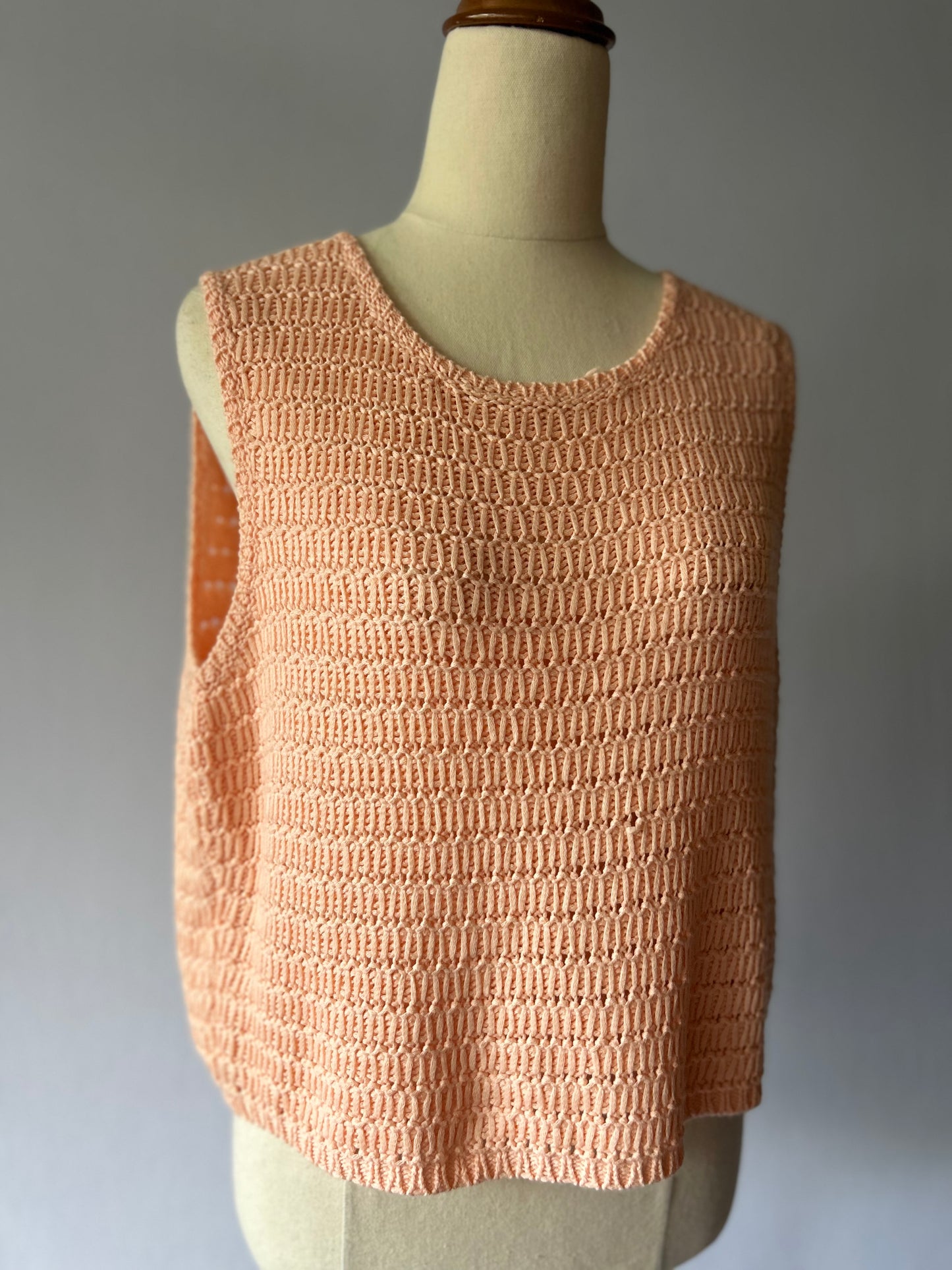 Knit Crop Tank Vest - Pastel Peach - Size UK 12 / US 8