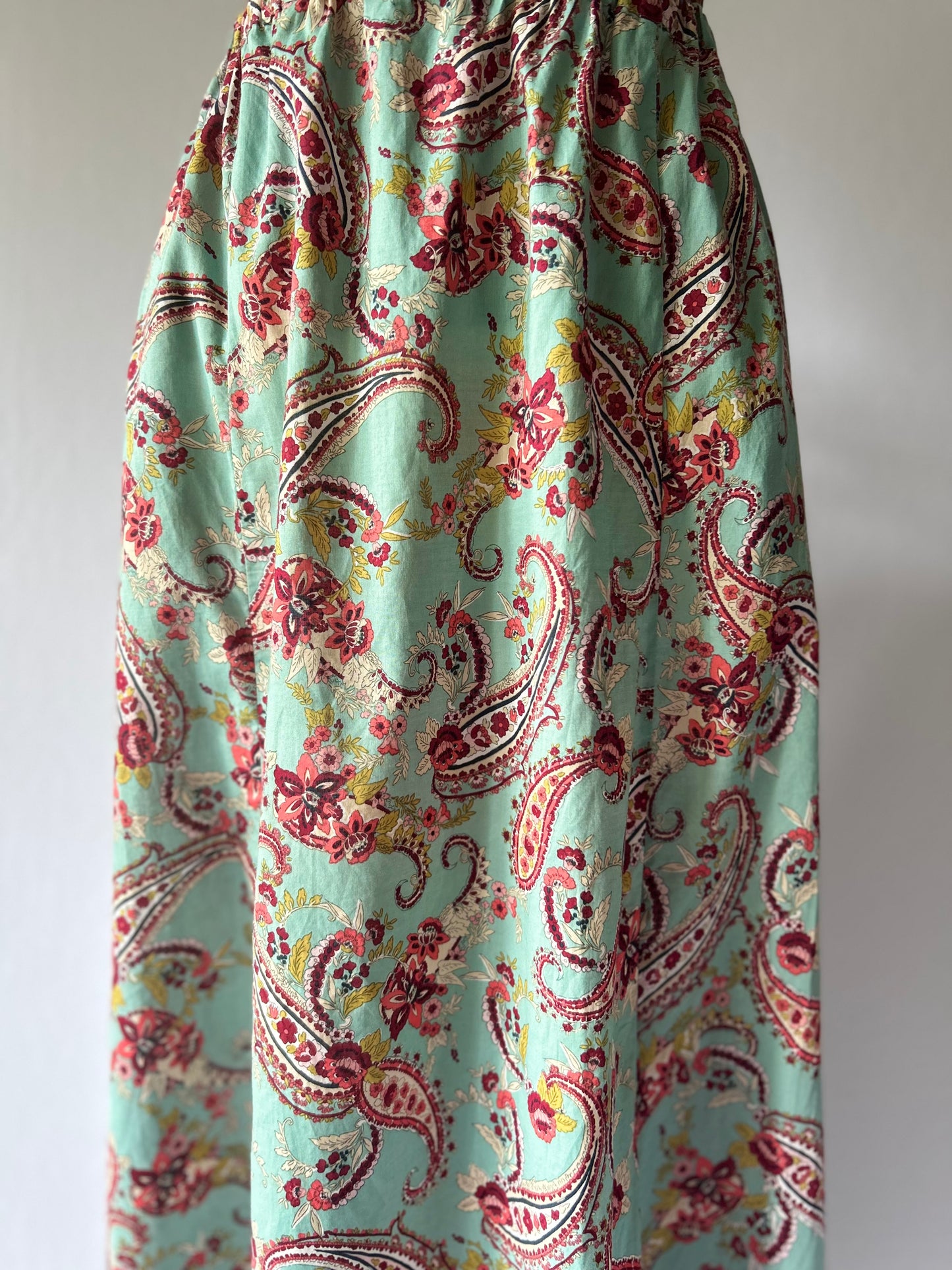 Mint Green Paisley Print Maxi Skirt - Elastic Waist
