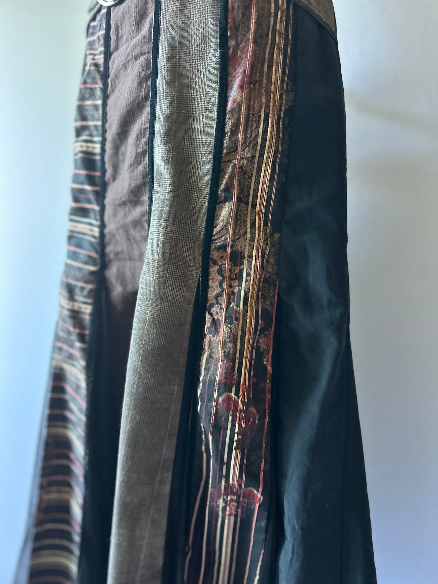 Lisa Law Mixed Media Patchwork Maxi Skirt - Size 14 | Belted A-Line Design