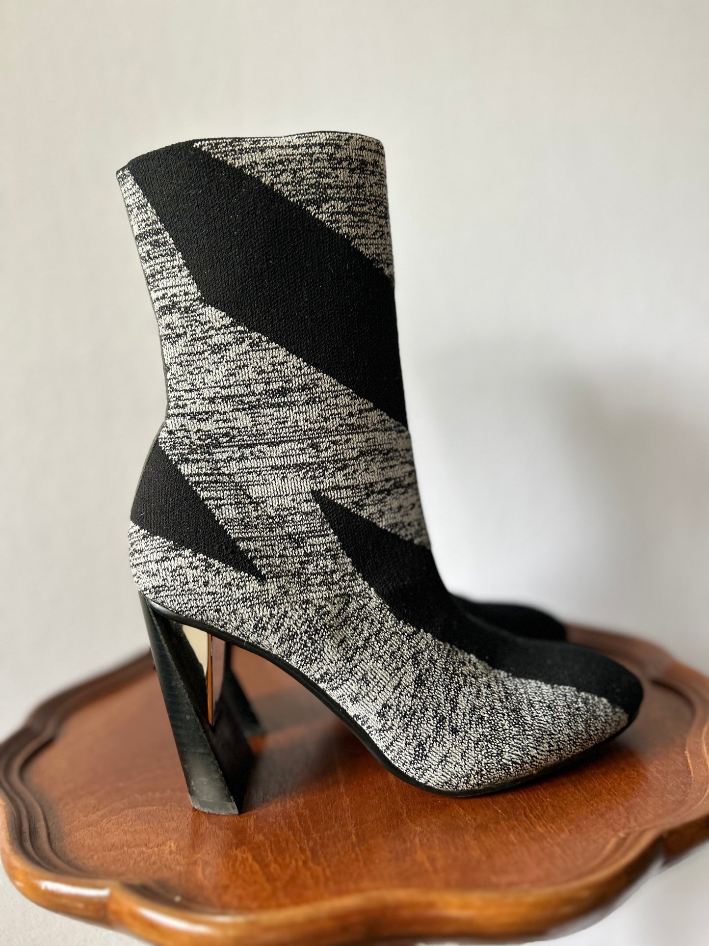 Graphic Monochrome Stretch-Knit Sock Boots – Size 36