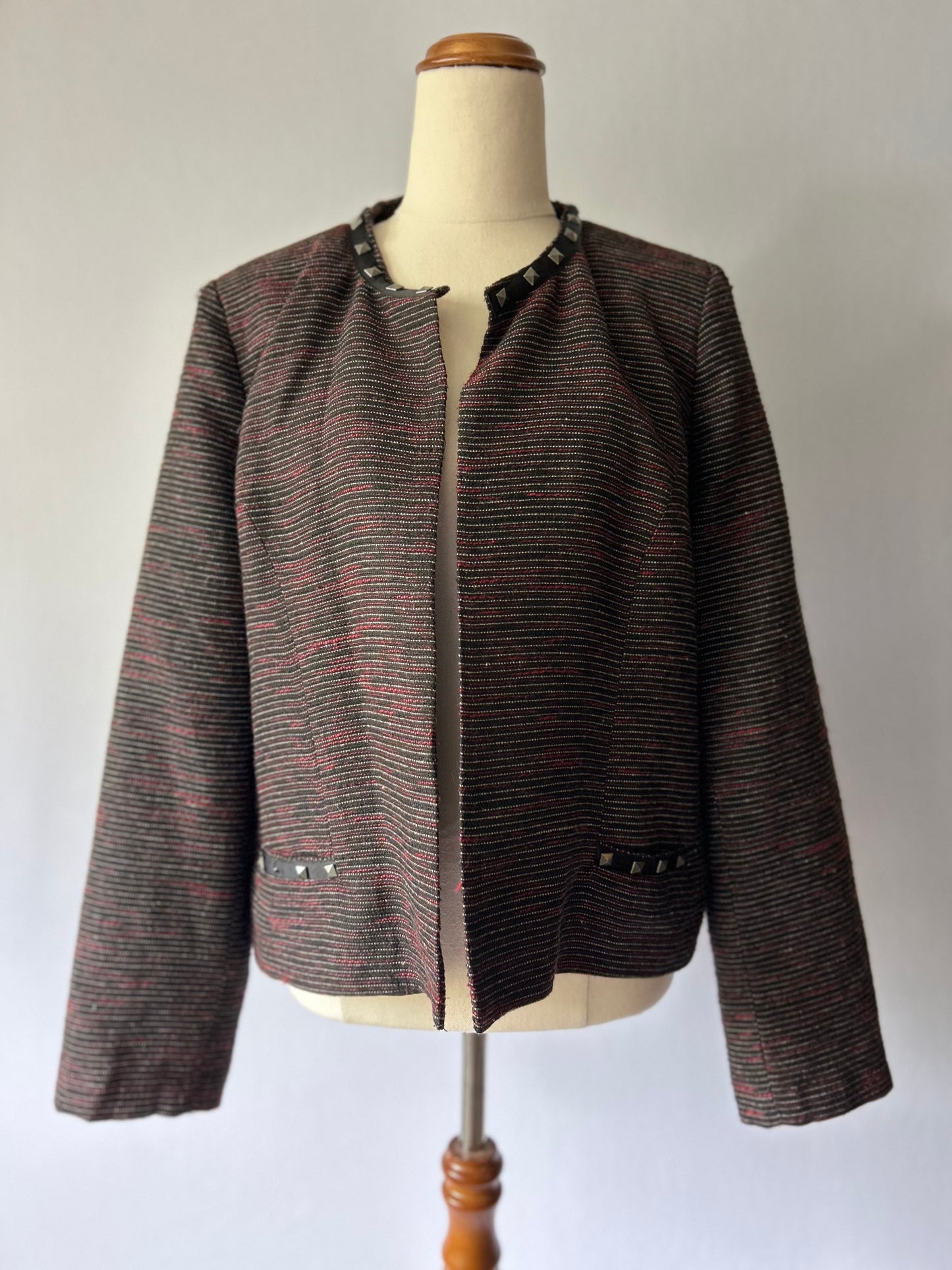 Studded Bouclé Collarless Jacket – Size 16