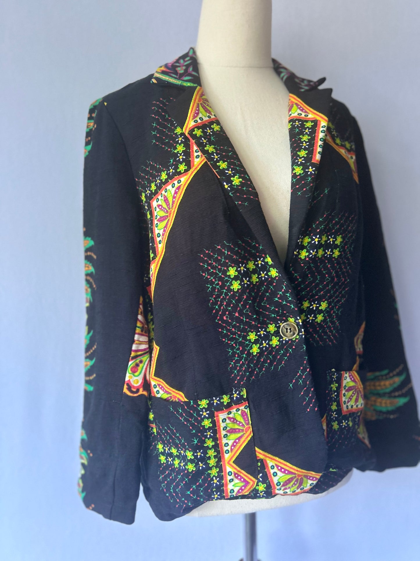 Artisan Graphic Print Linen-Blend Blazer - Size 38 (S/M)
