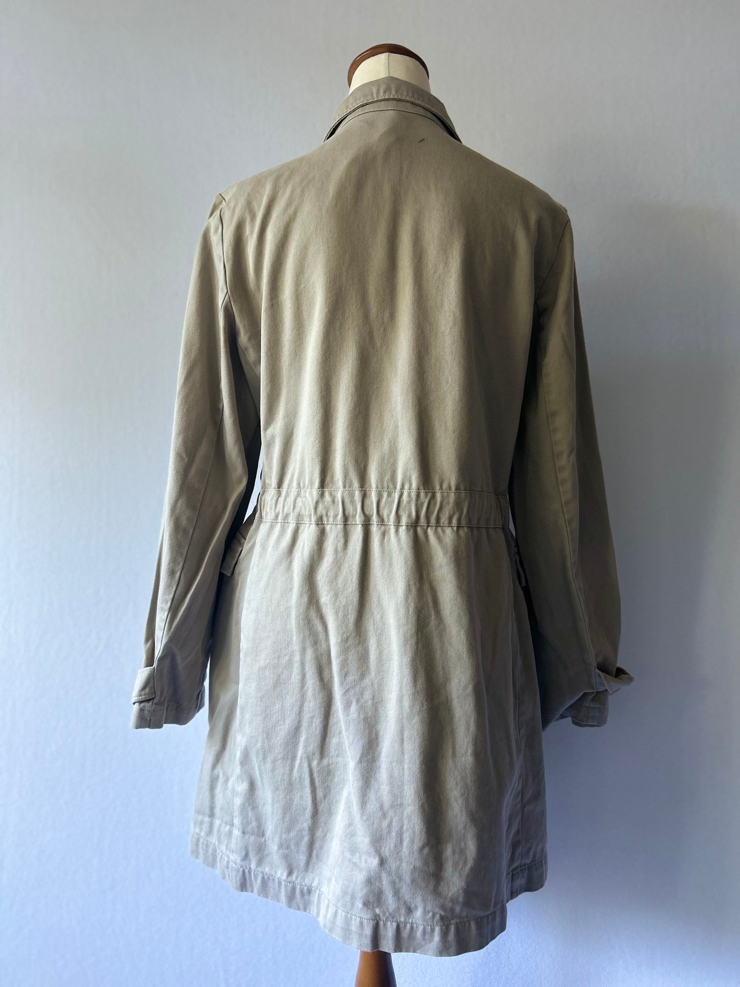 Structured Cotton Utility Trench Jacket with Zip & Button Closure - Size M