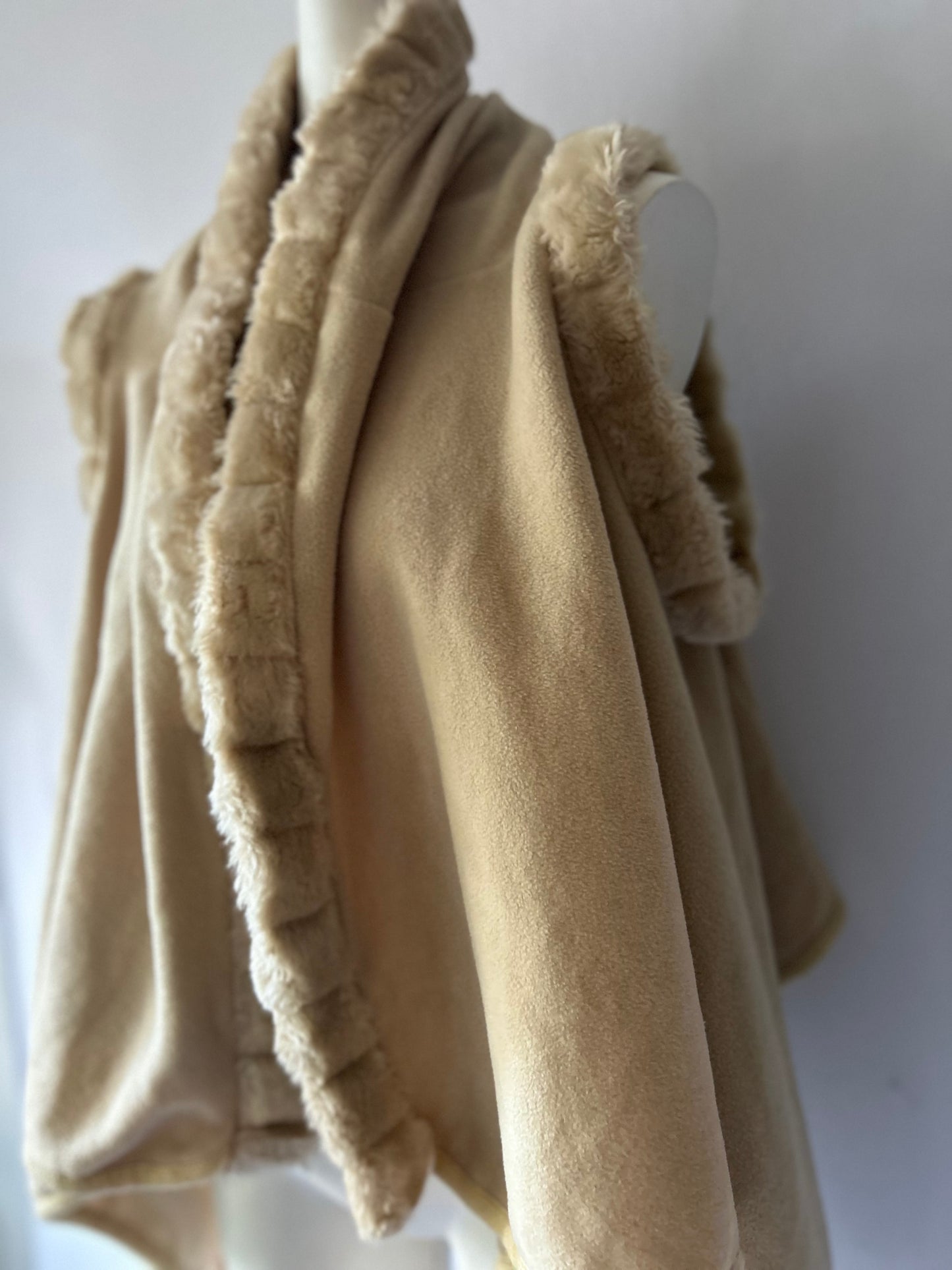 Faux Fur Trim Hooded Drape Vest - Sand - One Size