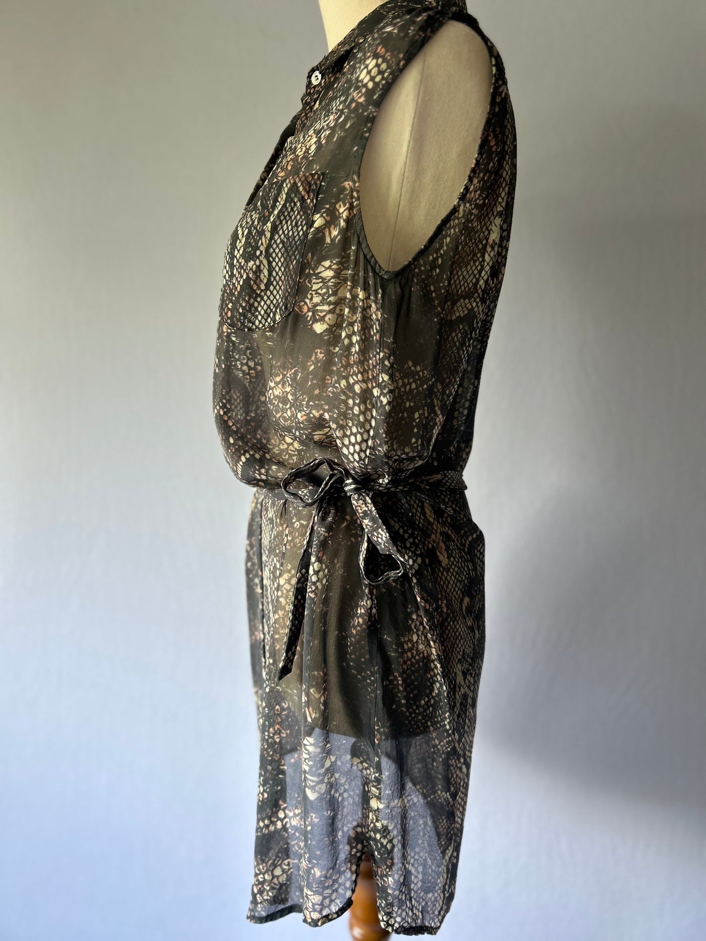 Storm Silk Snake Print Sleeveless Shirt Dress – Size Small