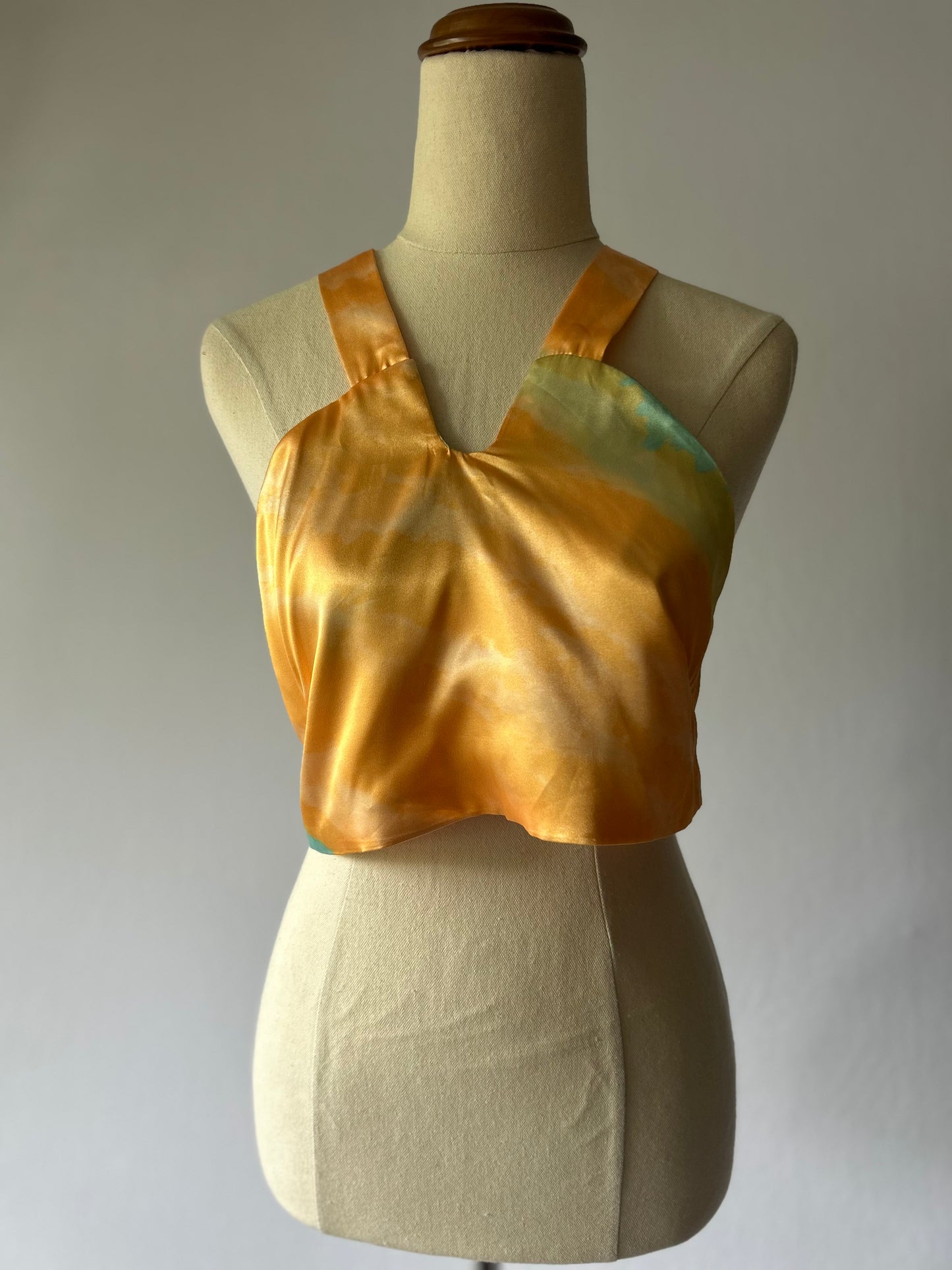 His & Her Silky Tie-Dye Halter Crop Top - Size Medium (M)