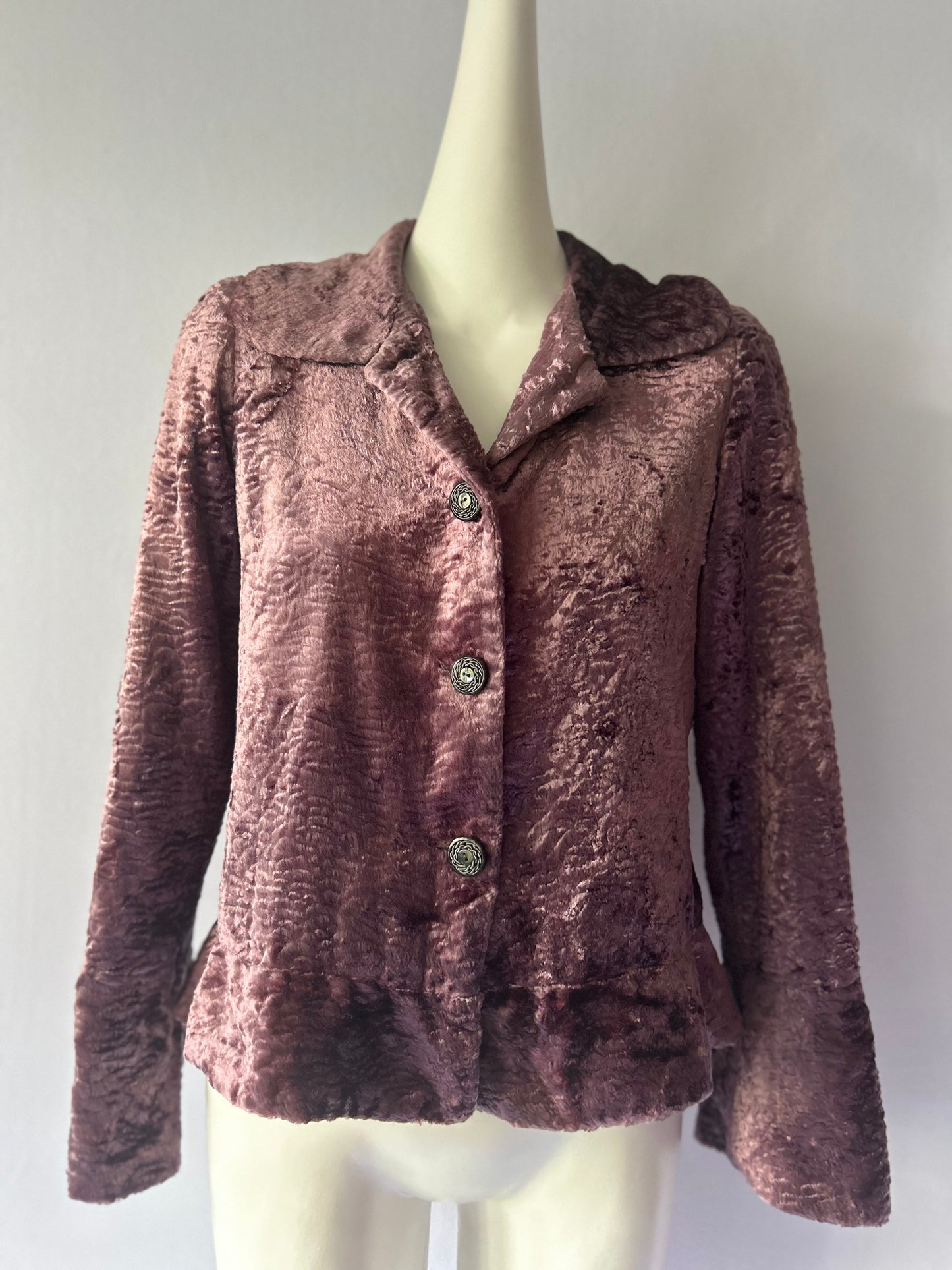 Vintage Textured Faux Fur Jacket in Dusty Mauve - Made in NZ - Size S