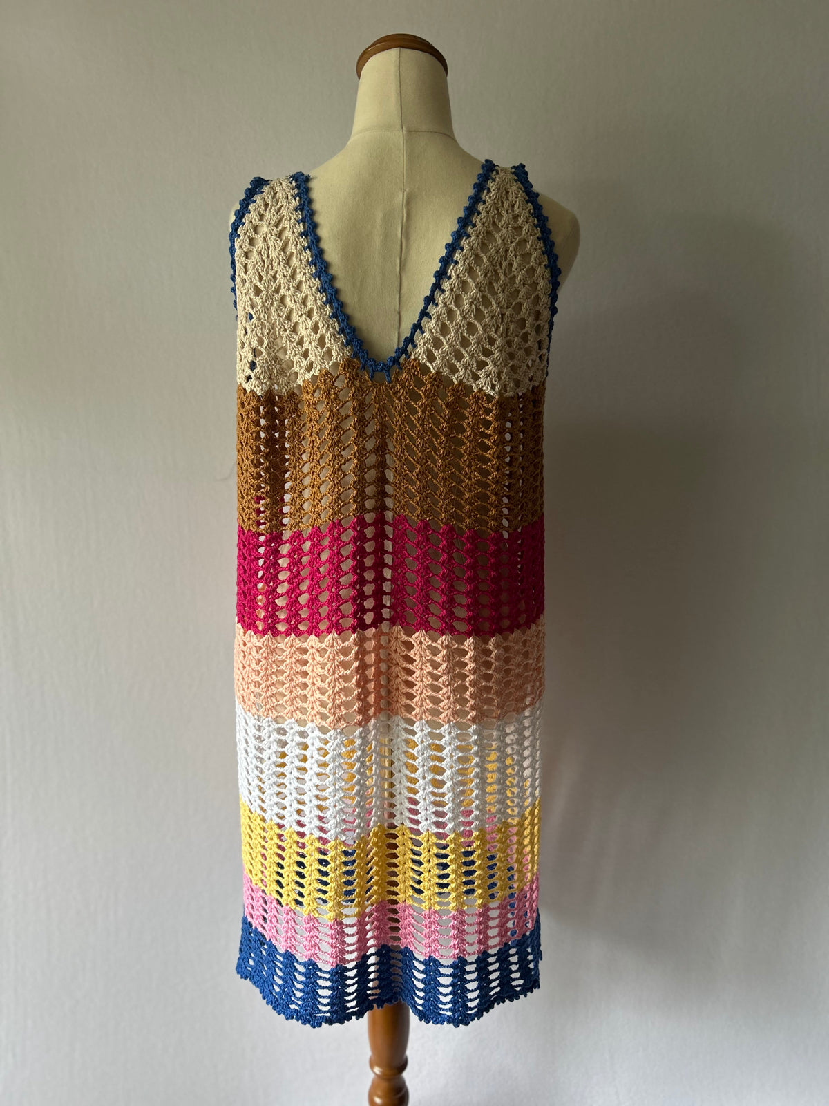 Handmade Cotton Crochet Striped Mini Dress – Size M/L | Made by Mum