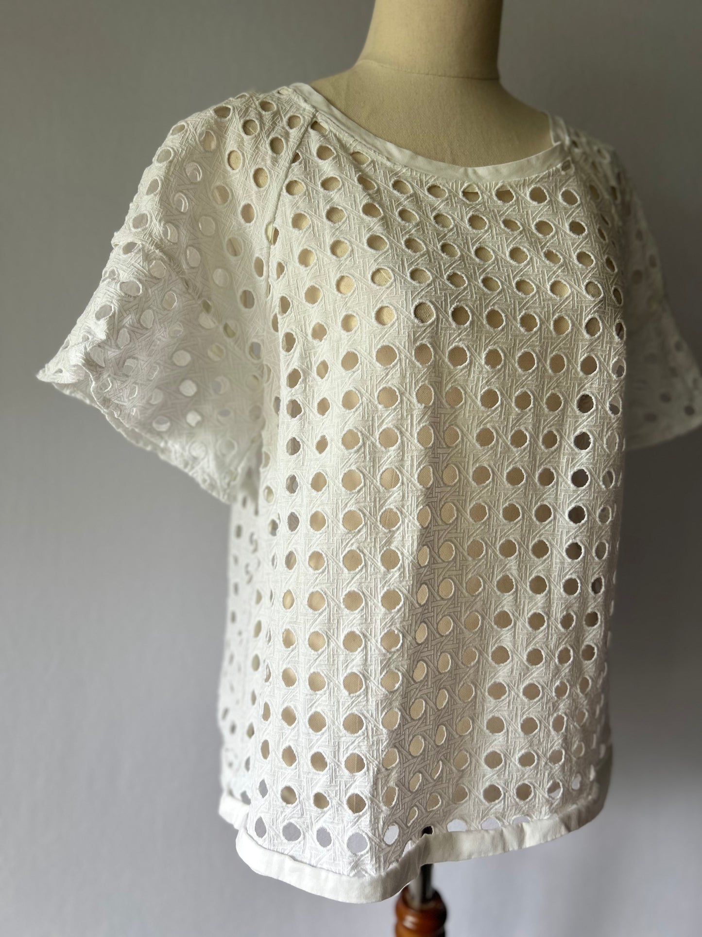 White Eyelet Broderie Anglaise Cotton Top - Size 10