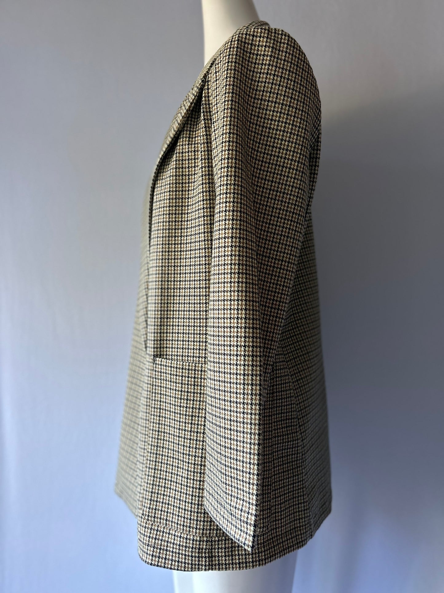 Houndstooth Check Single Button Blazer | Tan & Black | Size EUR 44