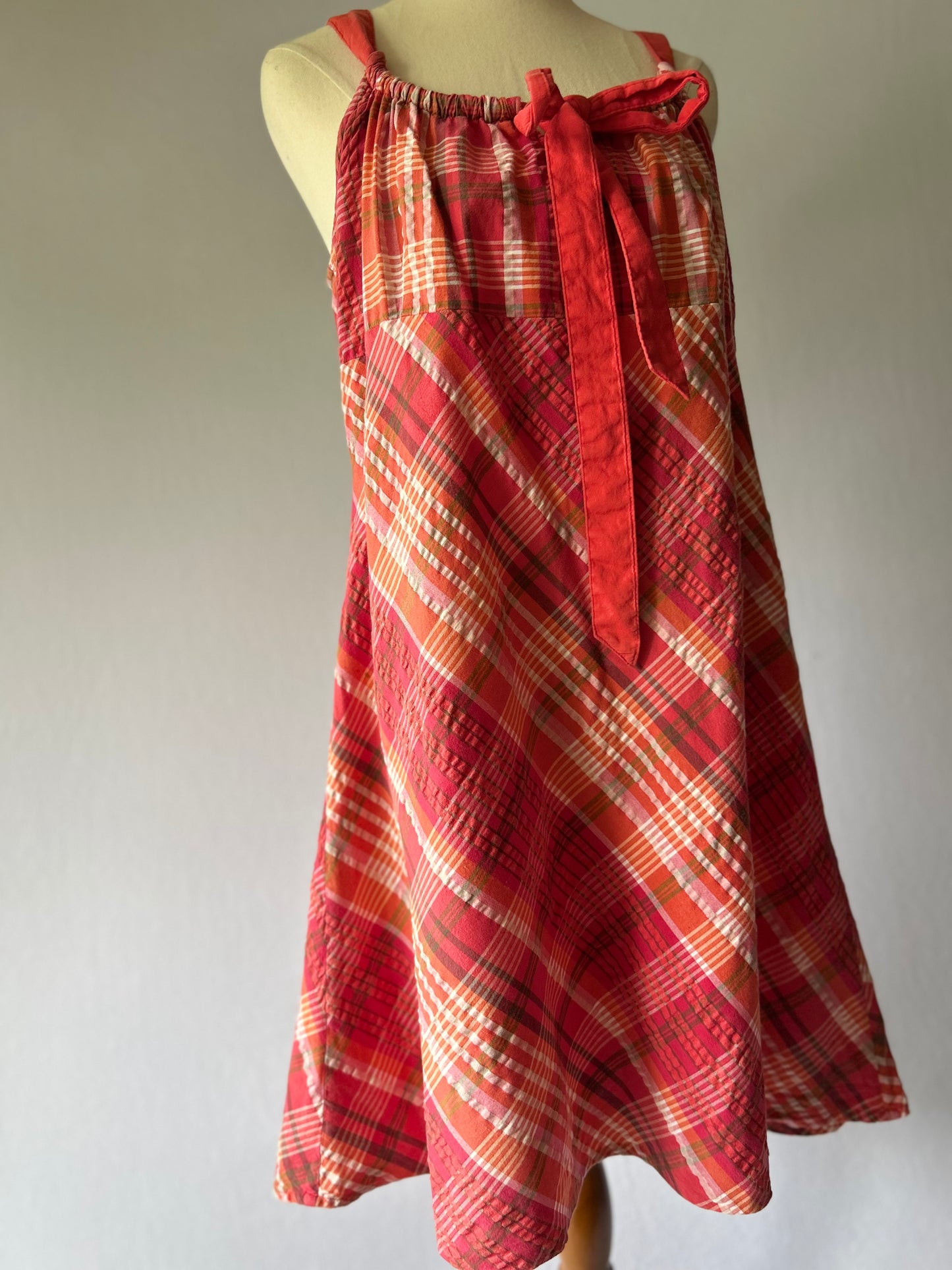 Red Plaid Cotton Dress – Size L/14 – 100% Cotton