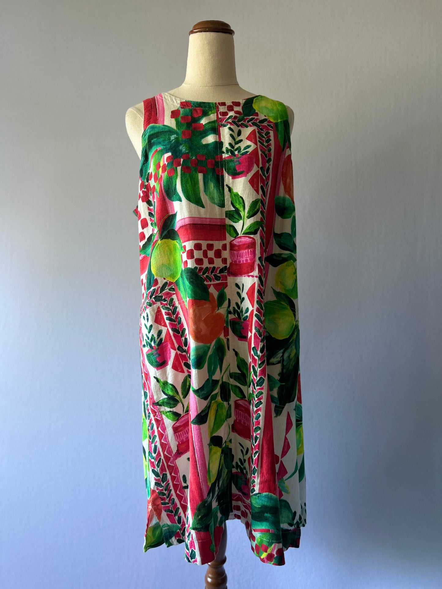 Tutti Frutti" Artistic Linen-Blend Shift Dress – Size UK14 (NWT)
