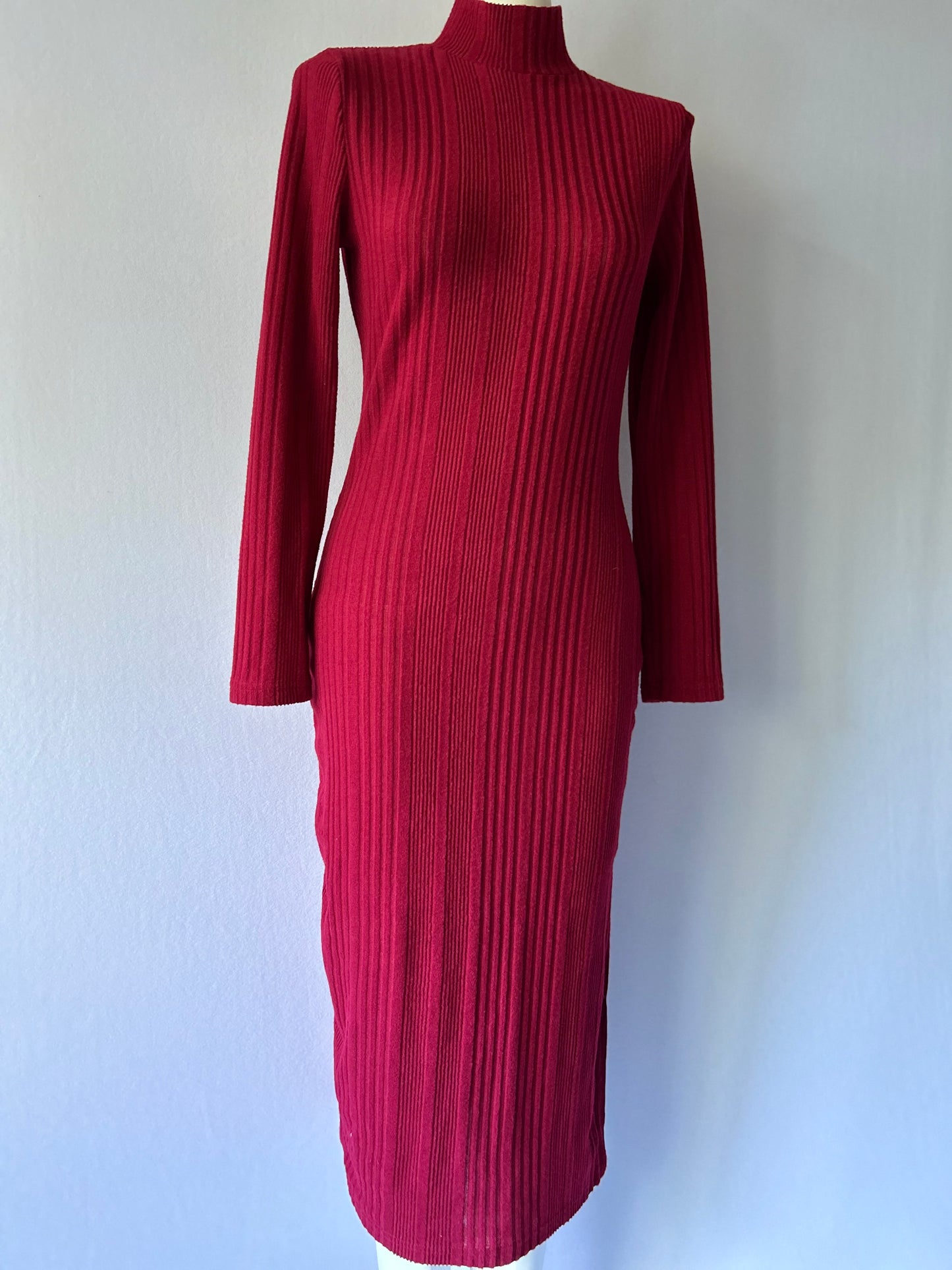 Red Ribbed Midi Dress - Size M