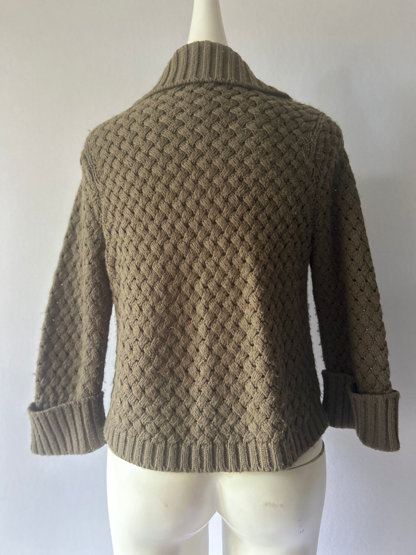 Ribbed Chunky Knit Cardigan - Taupe - Size 40