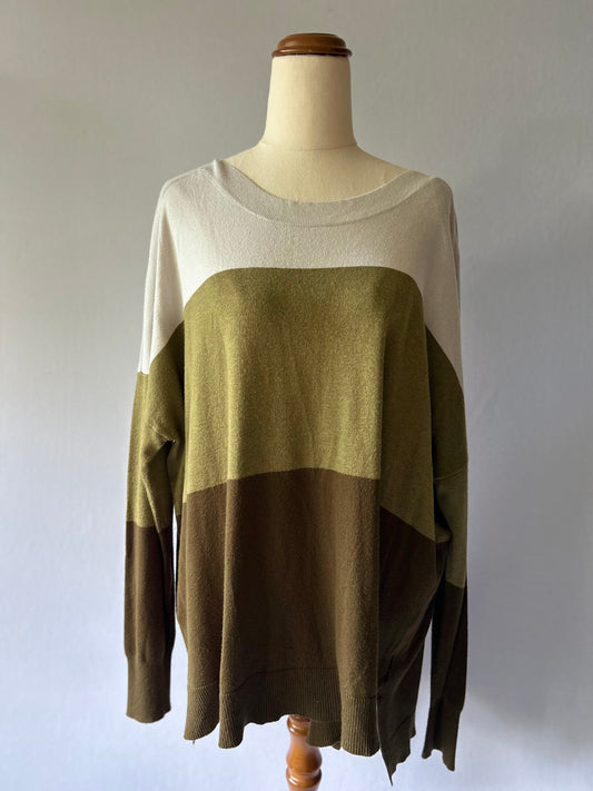 Earthy Color-Block Knit Sweater - Size L