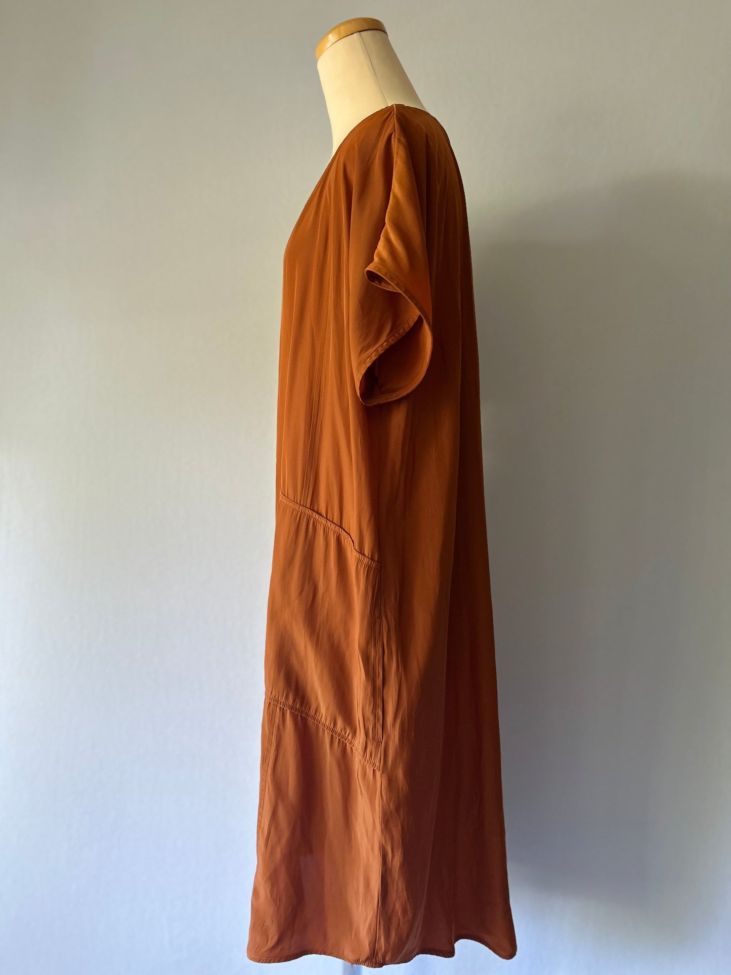Rust Brown Japanese Technical Polyester Shift Dress - Size 12