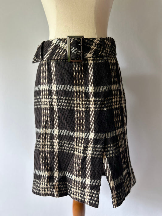 Textured Monochrome Check Belted Skirt – Size EUR 38 / US 4