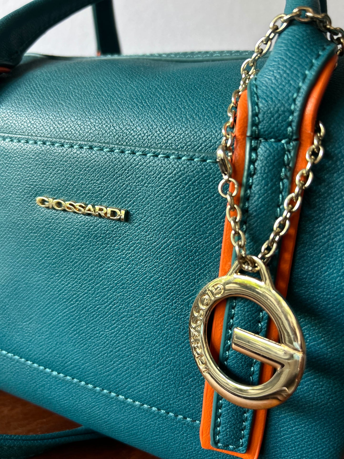 Giossardi Faux-Leather Dual-Strap Bowling Bag - Teal & Orange Detail