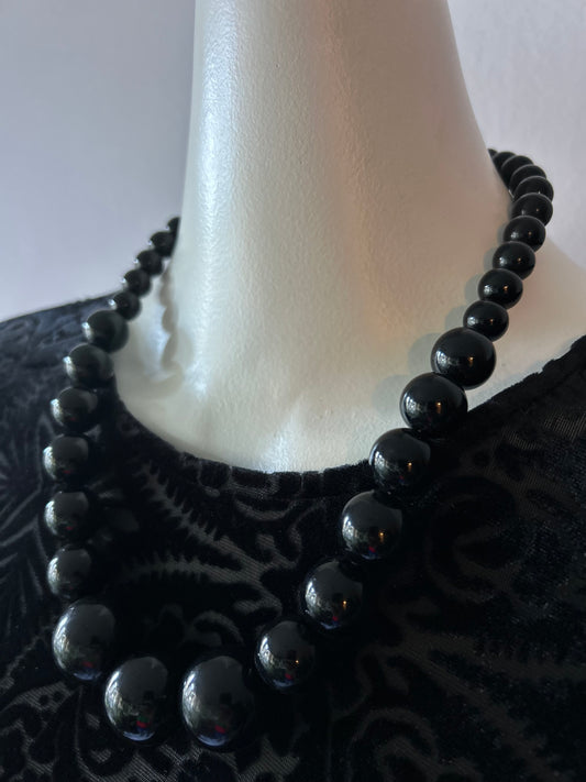 High-Shine Graduated Black Bead Statement Necklace