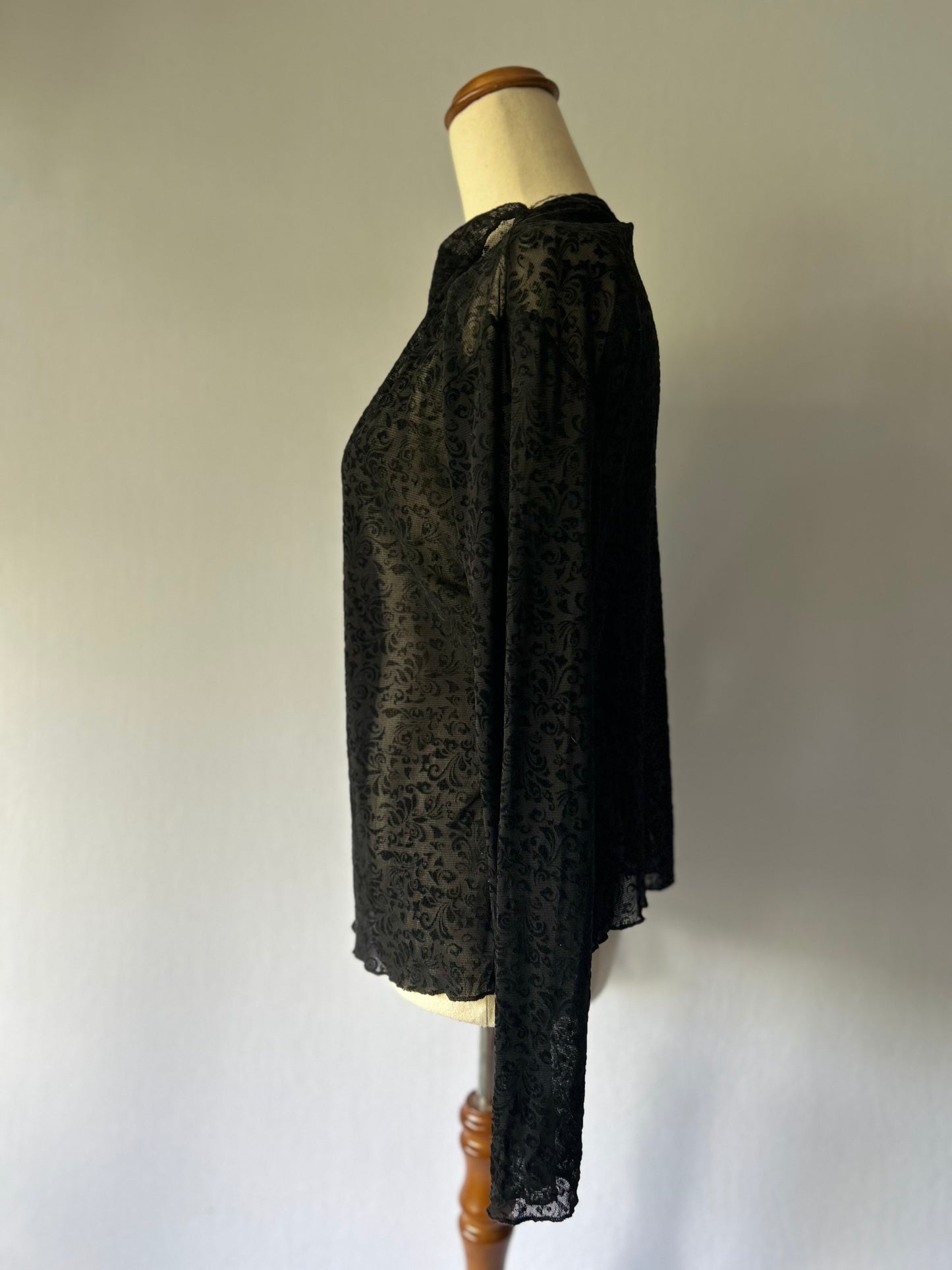Black Floral Mesh Long Sleeve Top – Size L