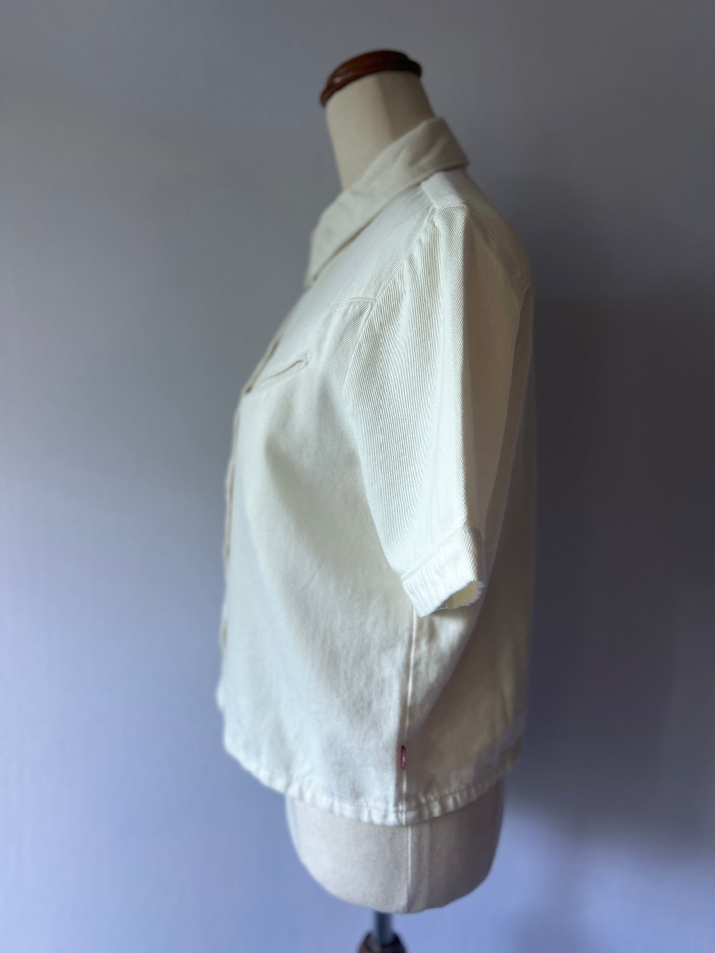 Ecru Cotton Denim Western Snap Shirt - Size Small