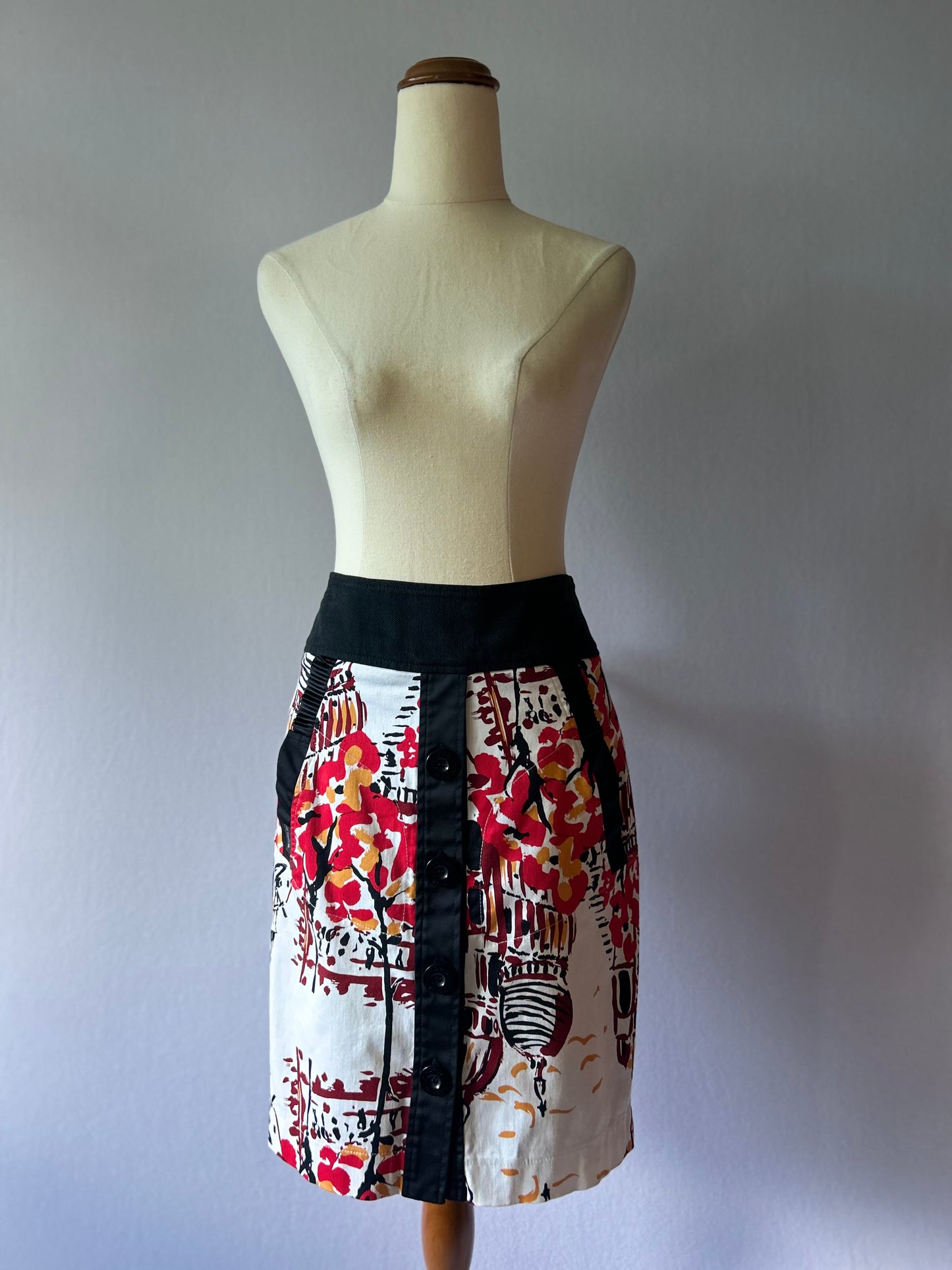 WORLD Graphic Print Skirt - Size XS | Cotton Blend Button-Down