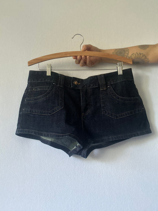 Dark Wash Denim Patch Pocket Shorts - Size 12