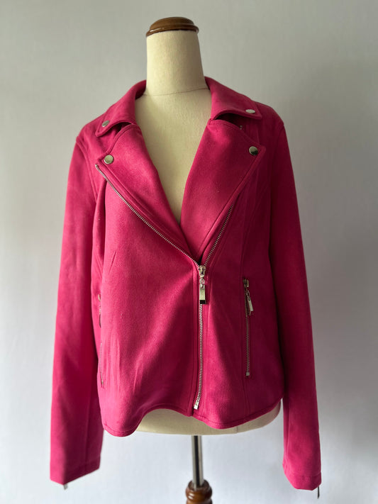 Lemon Tree Hot Pink Moto Jacket | Soft Touch Faux Suede | Size 10