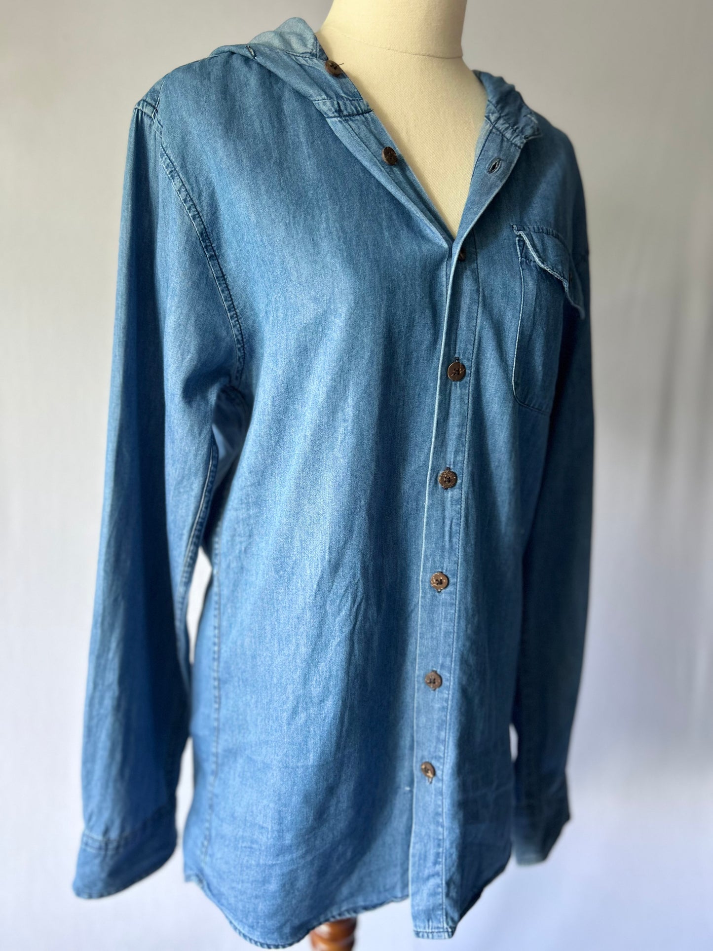 Denim Shirt with Hood – 100% Cotton, Size XS