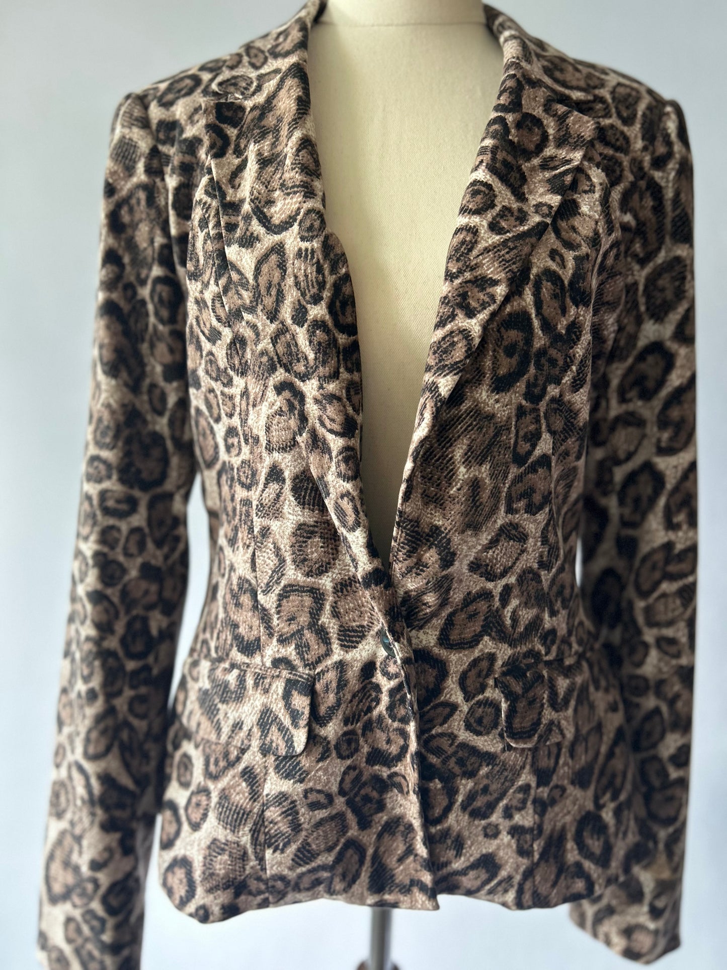 Structured Leopard Print Tailored Blazer - Size S