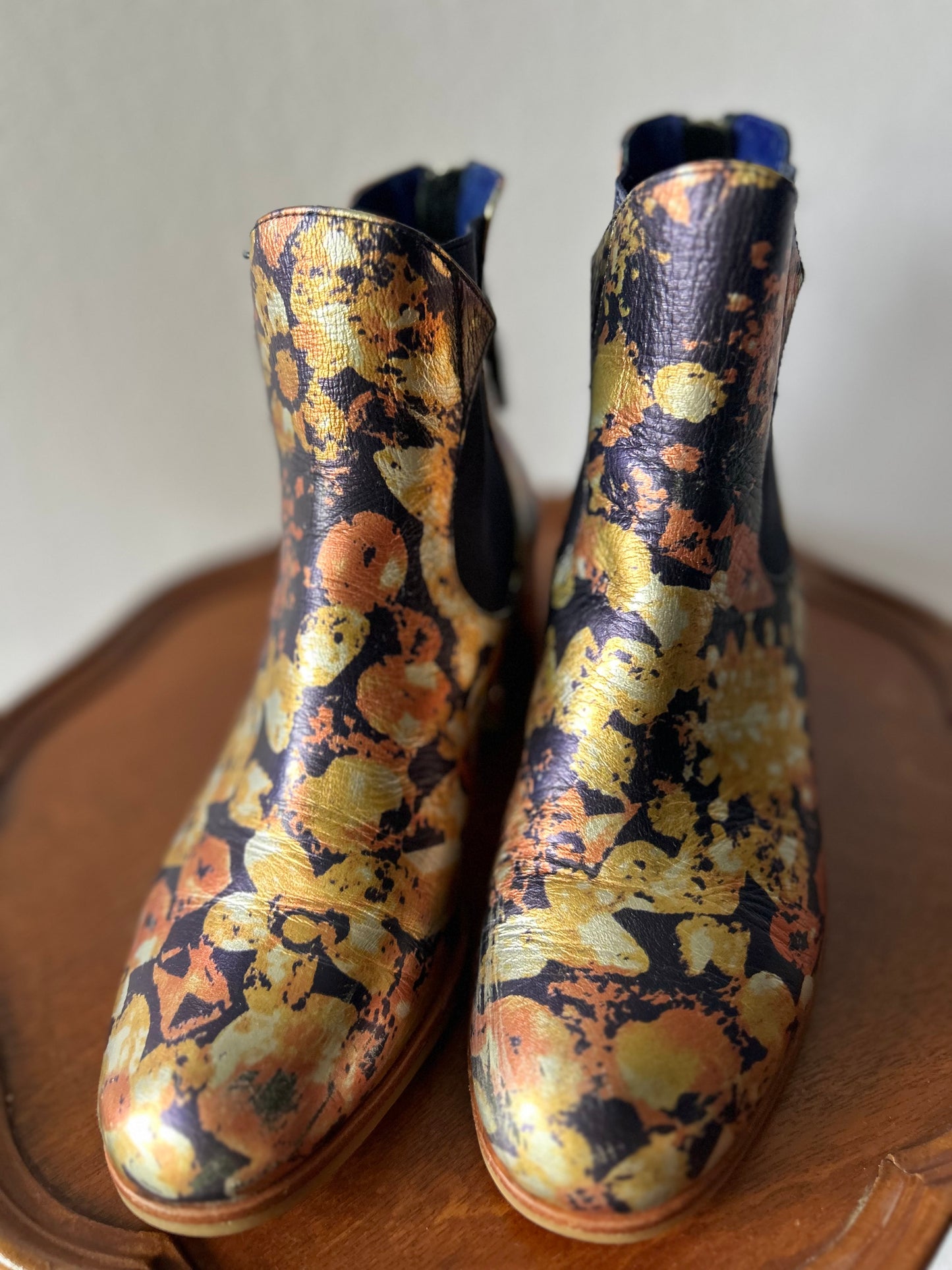 Abstract Metallic "Gold Leaf" Ankle Boots – Size 36