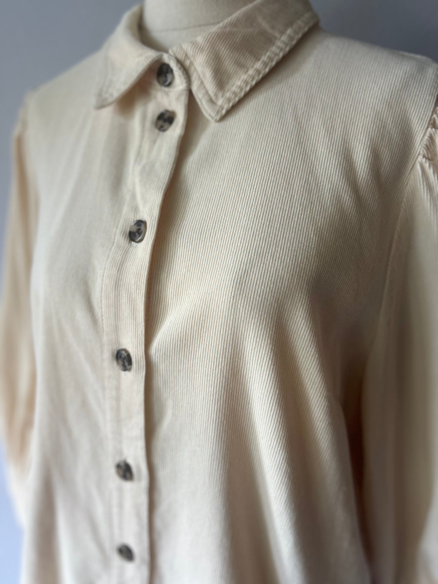 Cream Fine Corduroy Puff Sleeve Shirt - Size 40 / M