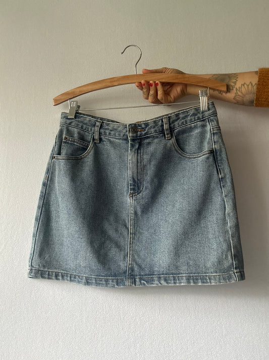 Mid-Wash Denim A-Line Mini Skirt - Size 10